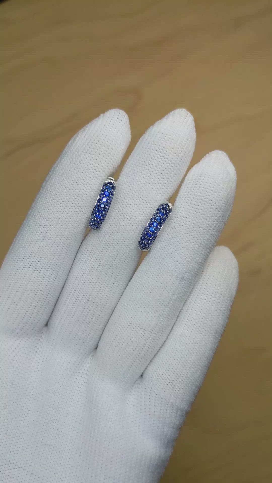 2.81&nbsp;Ct.Tw.Total Carat Weight Blue Sapphire Pave Earrings, 14K White Gold Size Video
