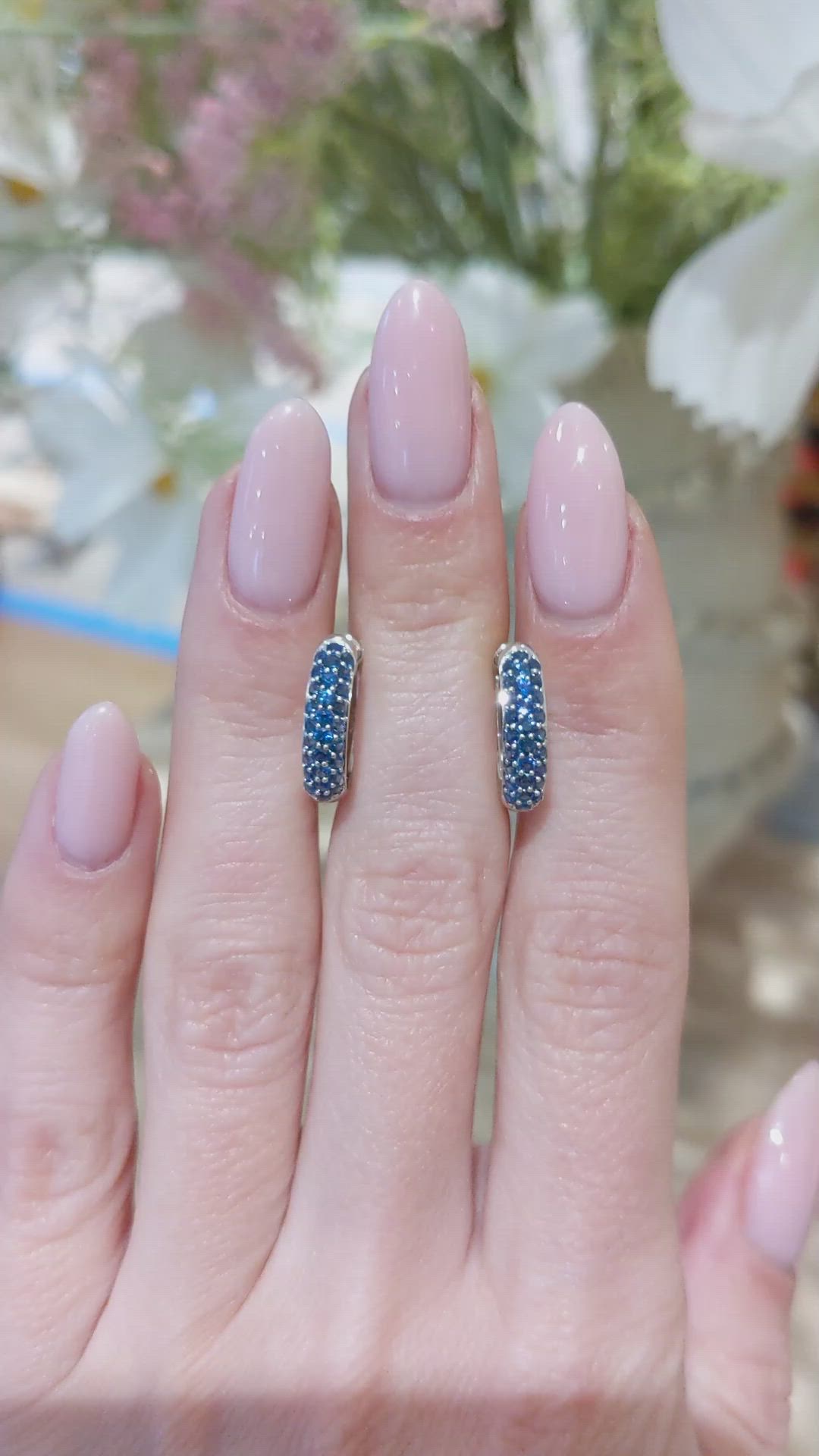 2.81&nbsp;Ct.Tw.Total Carat Weight Blue Sapphire Pave Earrings, 14K White Gold Size Video