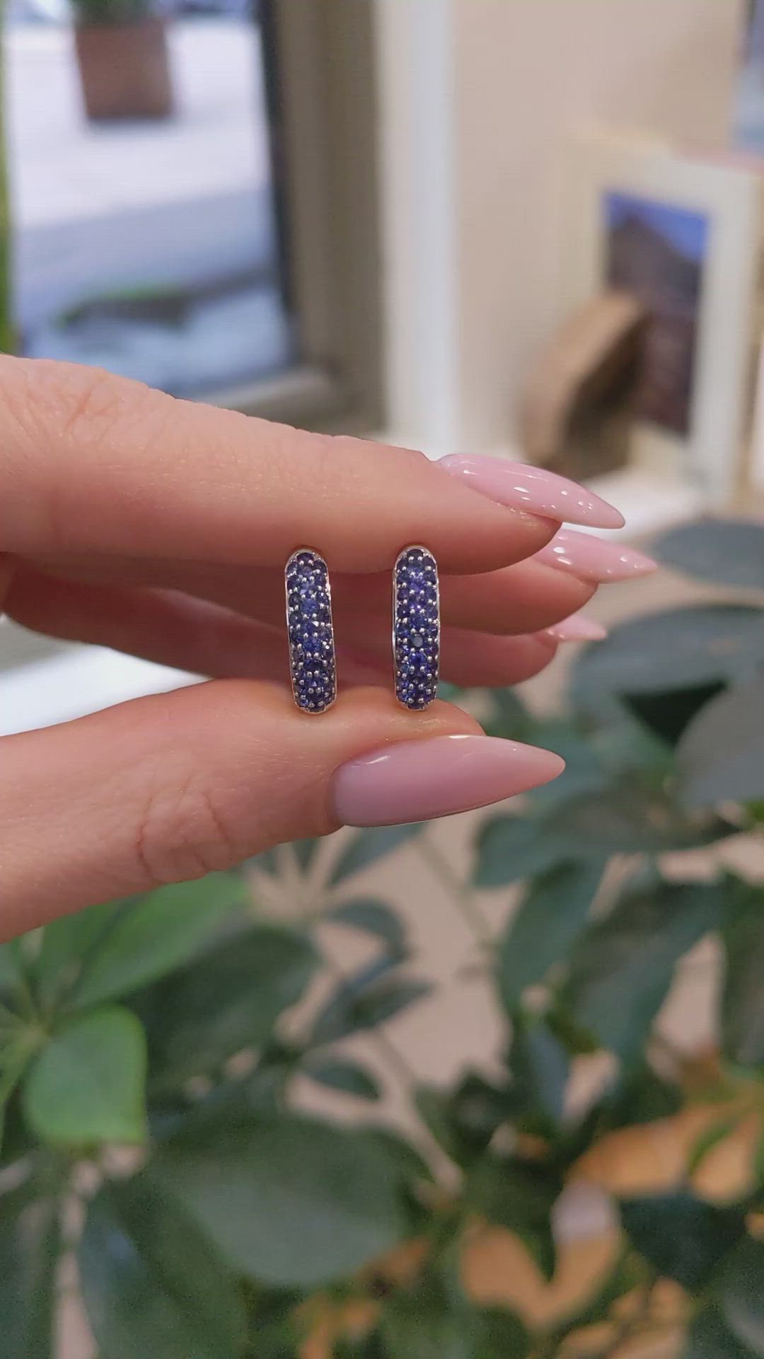 2.81&nbsp;Ct.Tw.Total Carat Weight Blue Sapphire Pave Earrings, 14K White Gold Size Video