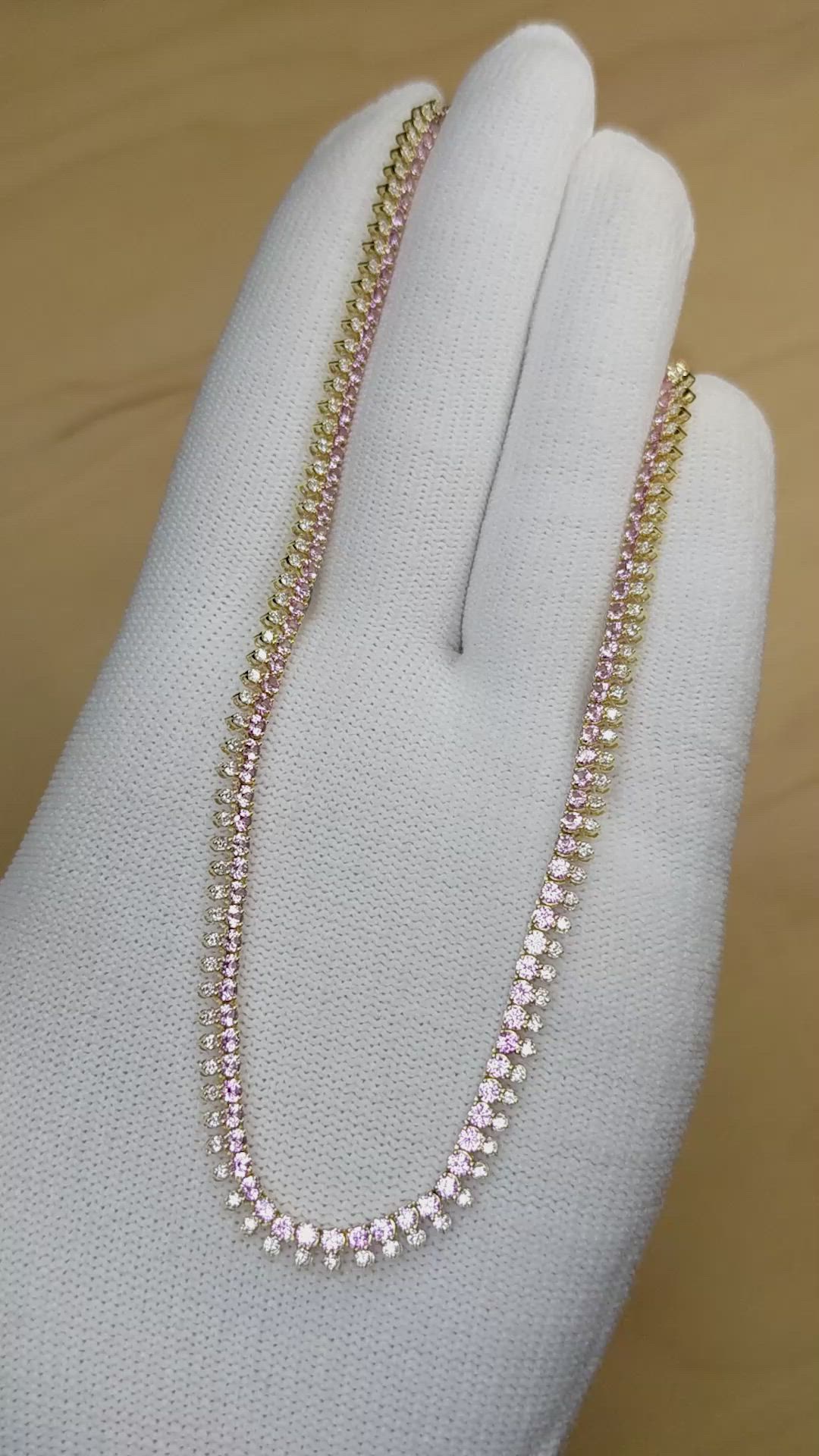 6.96 Ct. Pink Sapphire and Natural Diamond Pave Necklace, 14K Yellow Gold Size Video