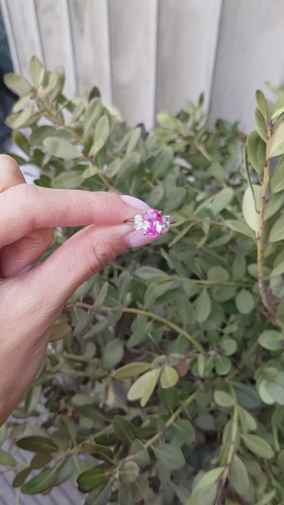 3.01 Ct. Pink Sapphire and Natural Diamond Three Stone Ring, Platinum 950 Size Video