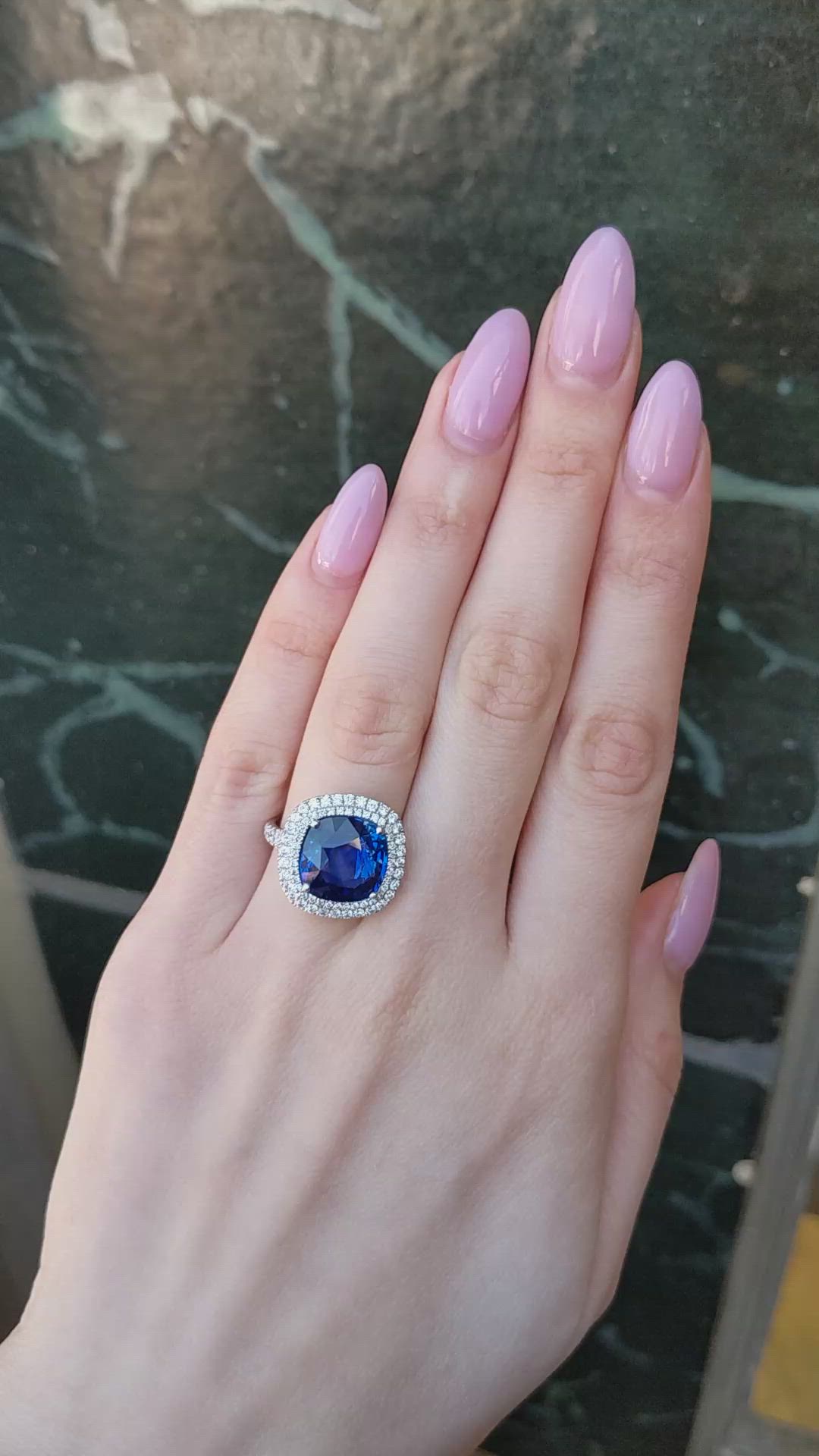 8.95 Ct. Blue Sapphire and Natural Diamond Pave Ring, Platinum 950 Size Video