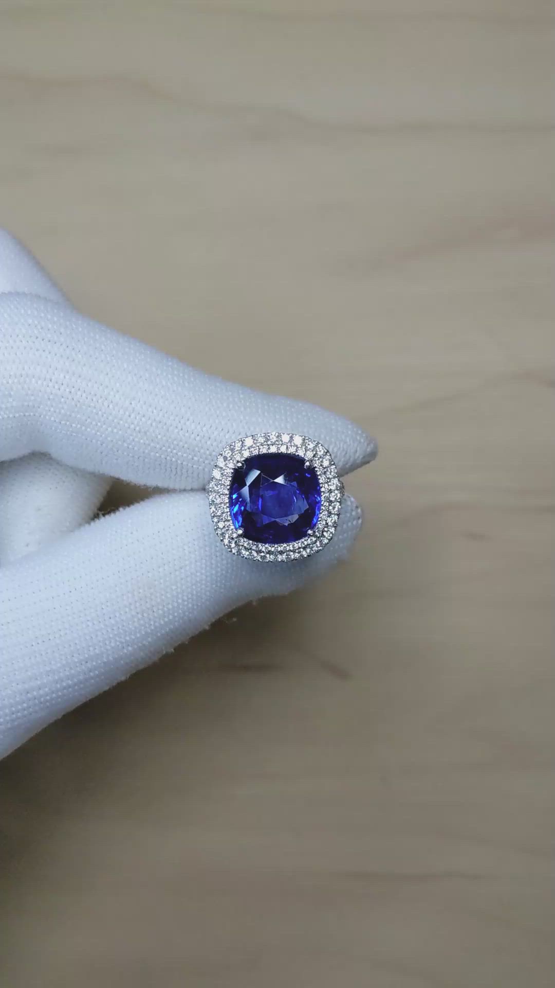 8.95 Ct. Blue Sapphire and Natural Diamond Pave Ring, Platinum 950 Size Video
