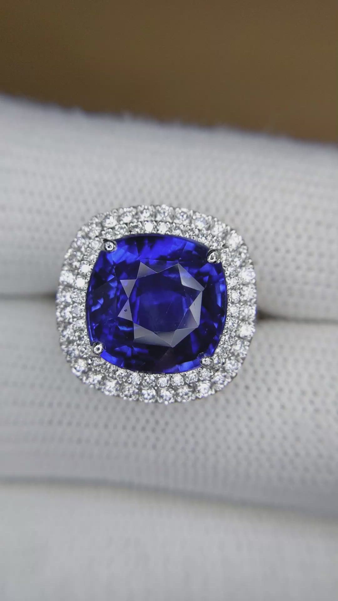 8.95 Ct. Blue Sapphire and Natural Diamond Pave Ring, Platinum 950 Size Video