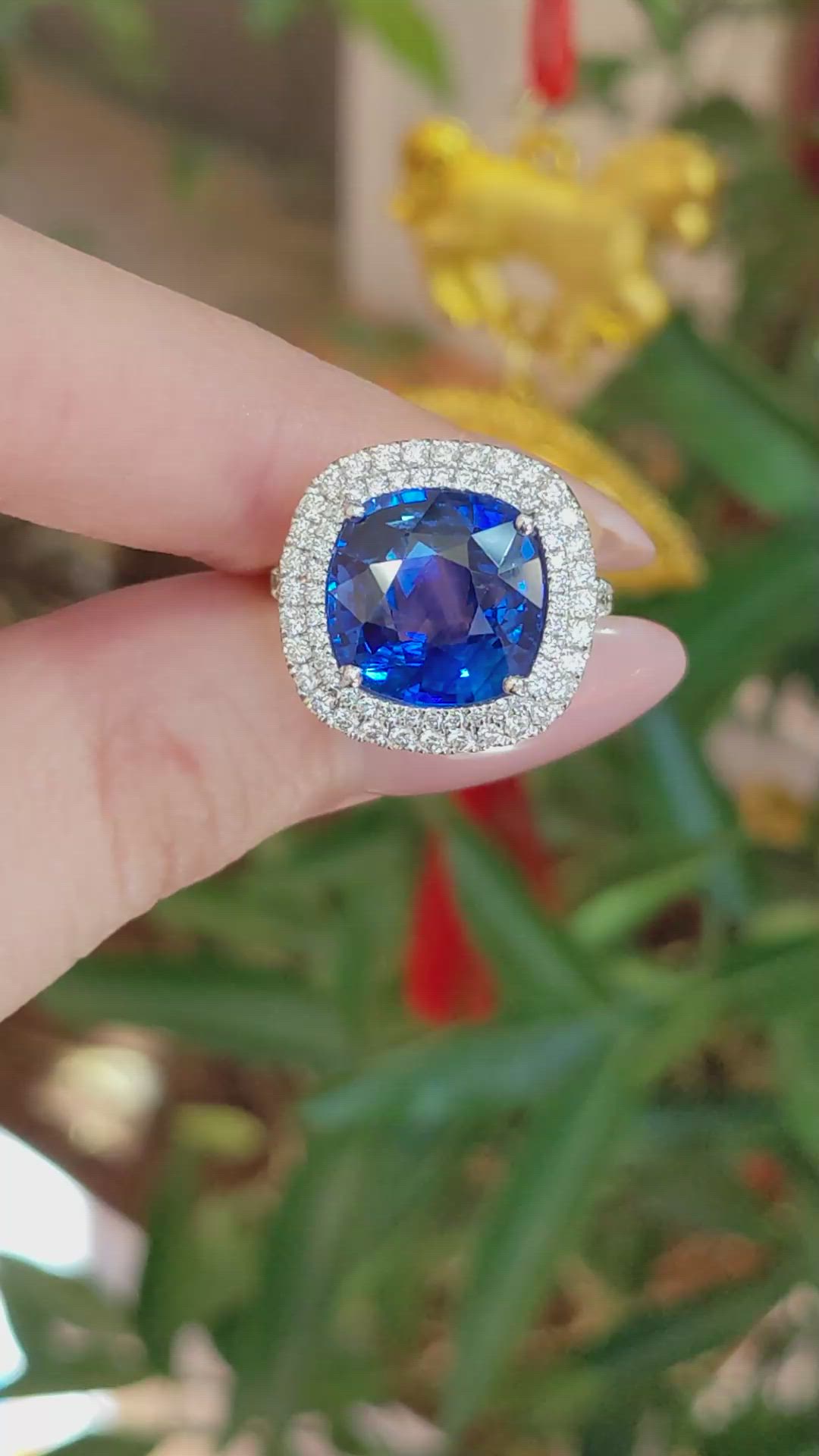 8.95 Ct. Blue Sapphire and Natural Diamond Pave Ring, Platinum 950 Size Video