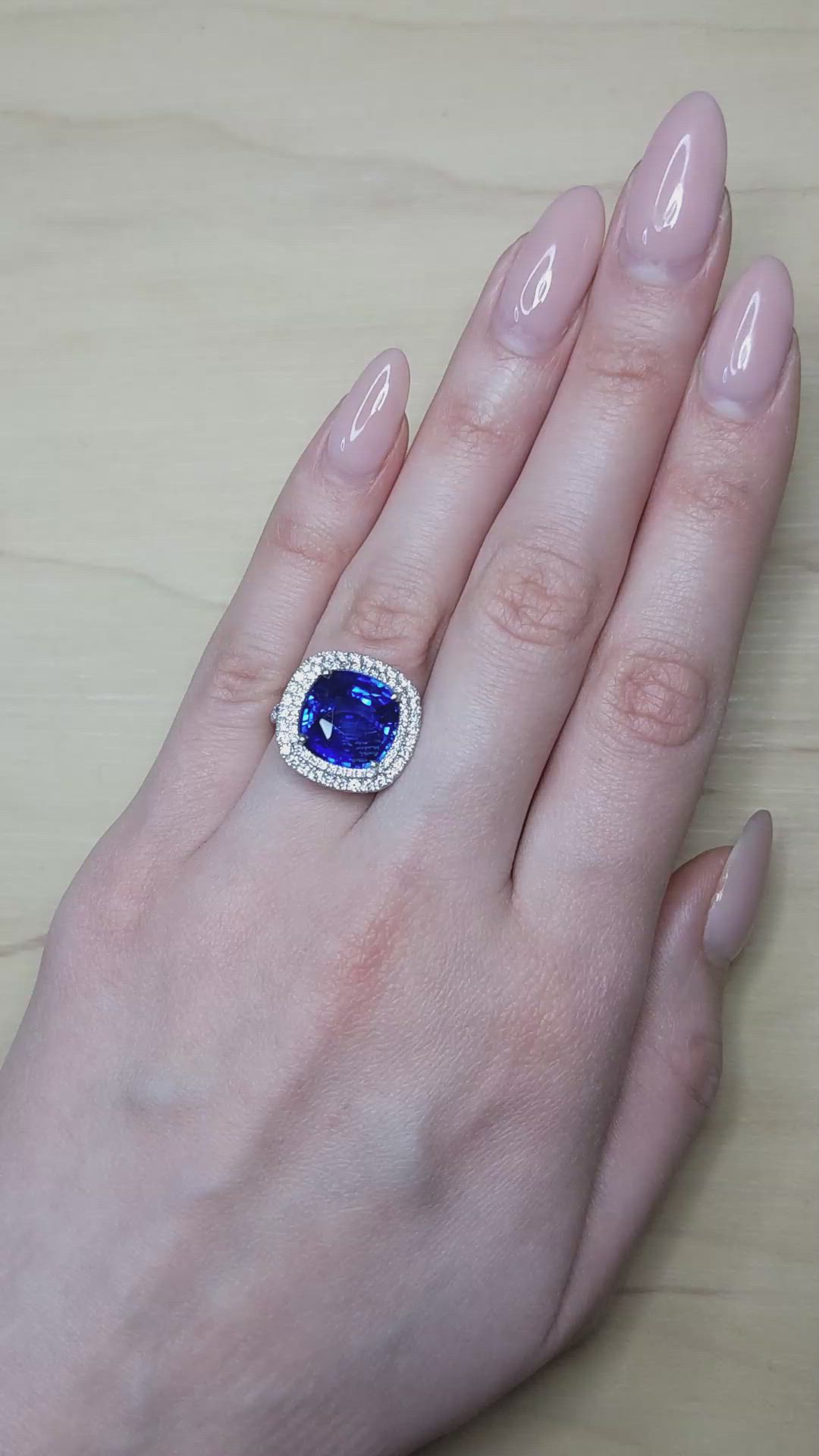 8.95 Ct. Blue Sapphire and Natural Diamond Pave Ring, Platinum 950 Size Video