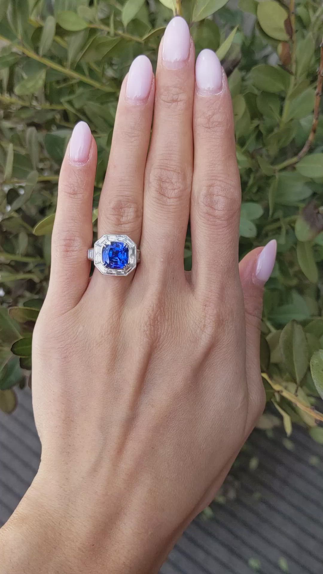 4.13 Ct. Blue Sapphire and Natural Diamond Halo Ring, Platinum 950 Size Video