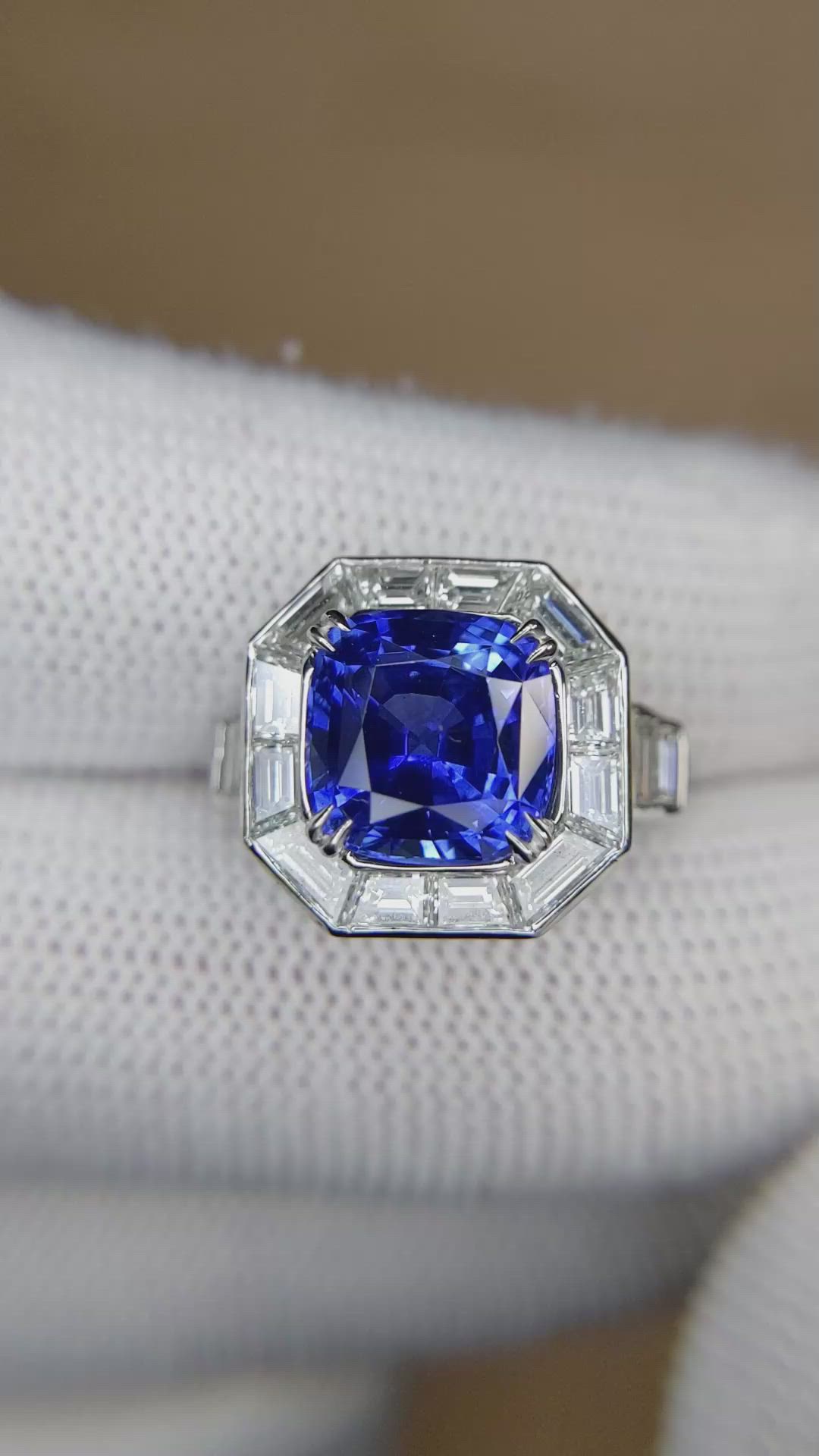 4.13 Ct. Blue Sapphire and Natural Diamond Halo Ring, Platinum 950 Size Video