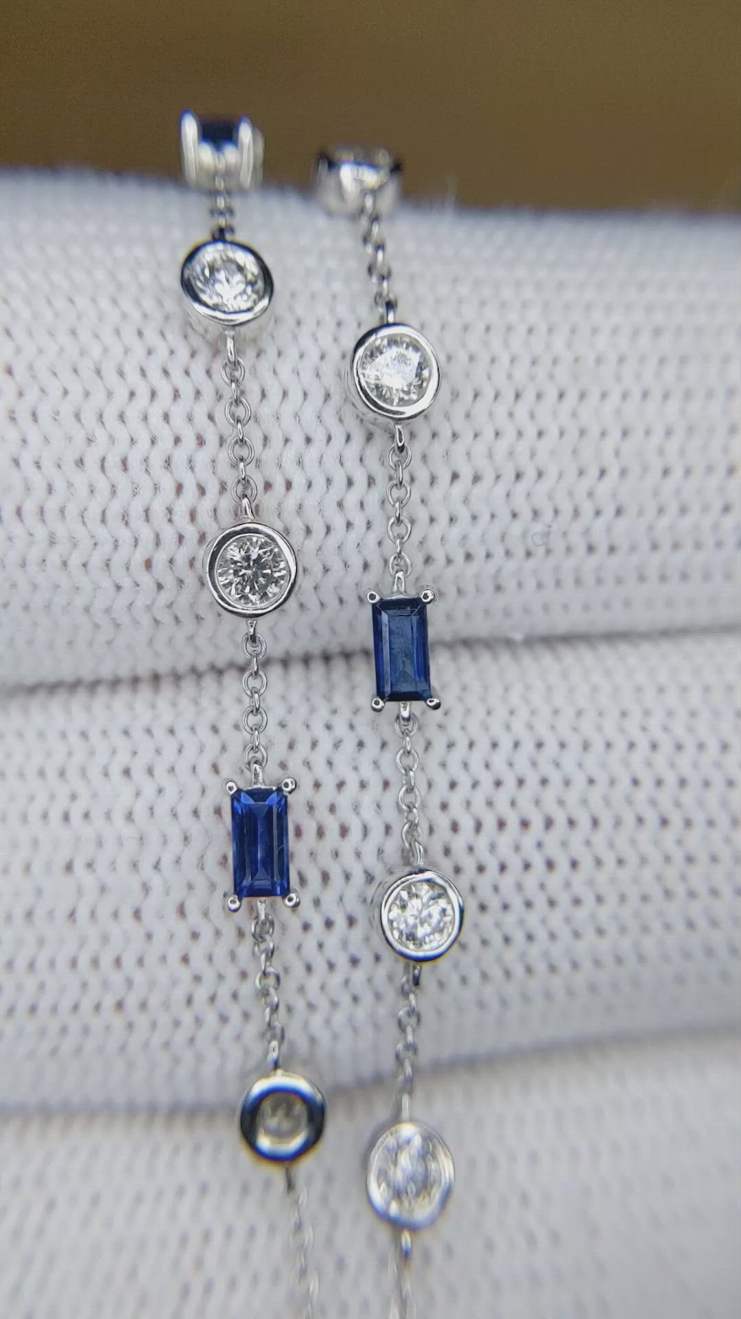 1.46 Ct. Blue Sapphire and Natural Diamond Bezel Necklace, 14K White Gold Size Video