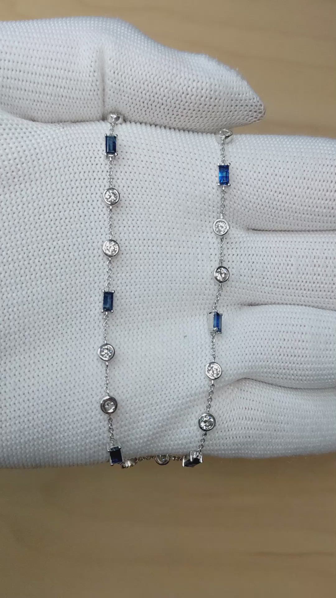 1.46 Ct. Blue Sapphire and Natural Diamond Bezel Necklace, 14K White Gold Size Video