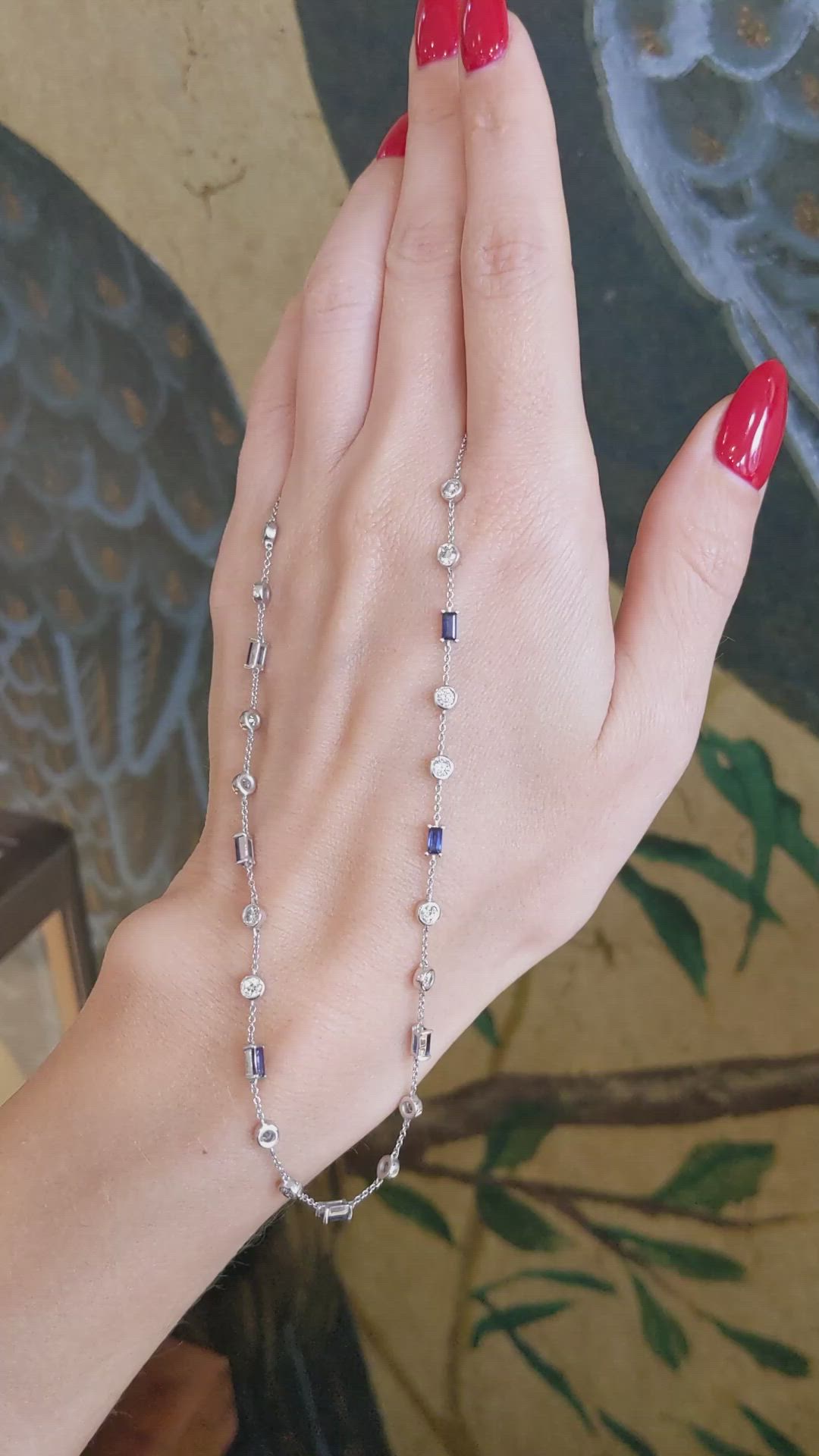 1.46 Ct. Blue Sapphire and Natural Diamond Bezel Necklace, 14K White Gold Size Video