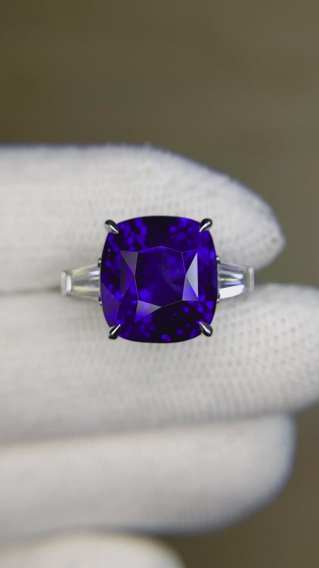 12.04 Ct. Blue Sapphire and Natural Diamond Three Stone Ring, Platinum 950 Size Video