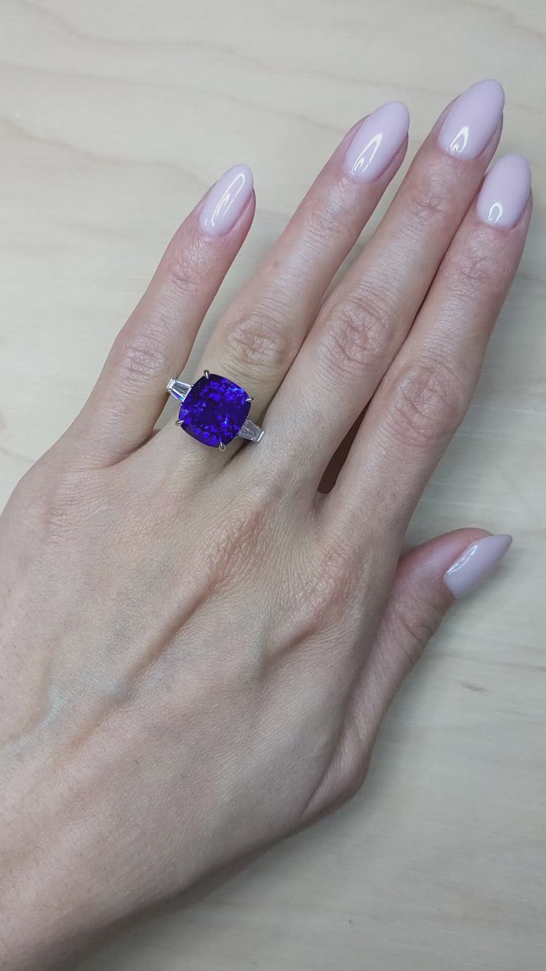 12.04 Ct. Blue Sapphire and Natural Diamond Three Stone Ring, Platinum 950 Size Video