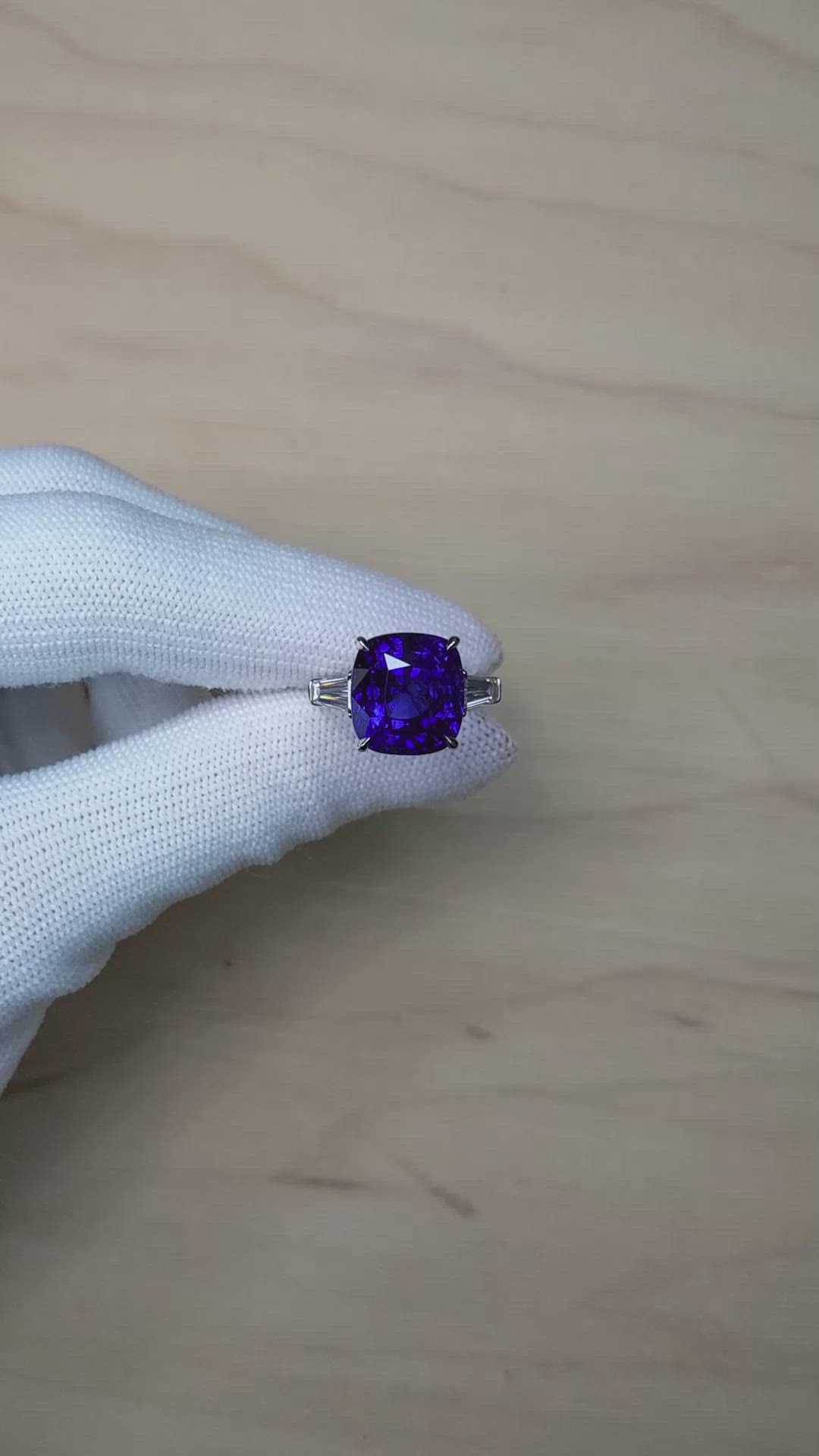 12.04 Ct. Blue Sapphire and Natural Diamond Three Stone Ring, Platinum 950 Size Video