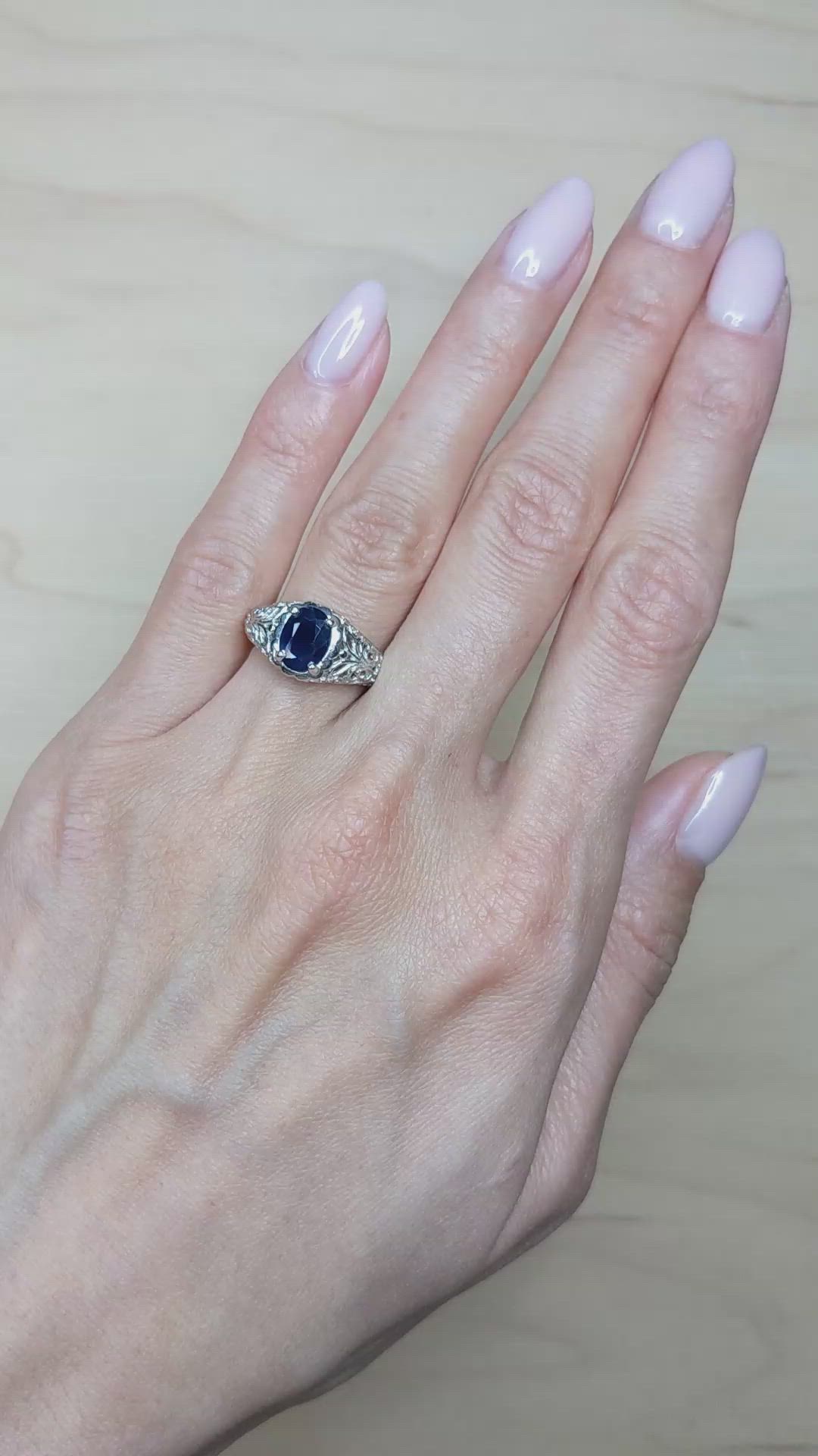 1.80 Ct. Blue Sapphire Antique Style Ring, Platinum 950 Size Video