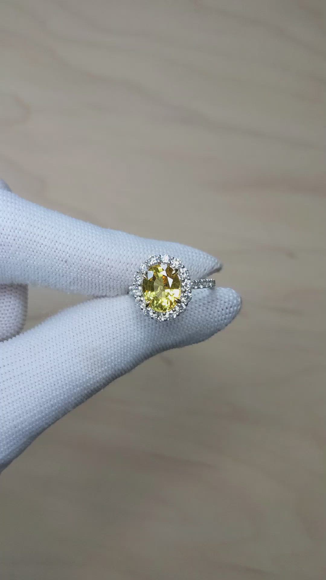 4.11 Ct. Yellow Sapphire and Natural Diamond Pave Ring, 18K White & Yellow Size Video