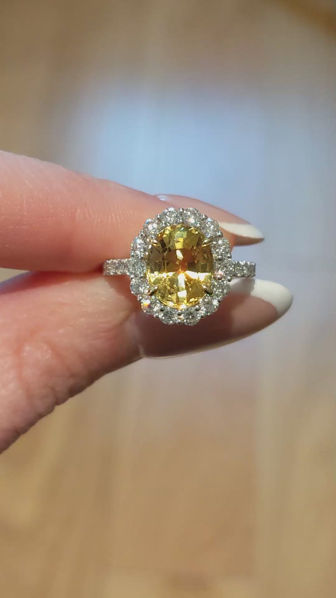 4.11 Ct. Yellow Sapphire and Natural Diamond Pave Ring, 18K White & Yellow Size Video