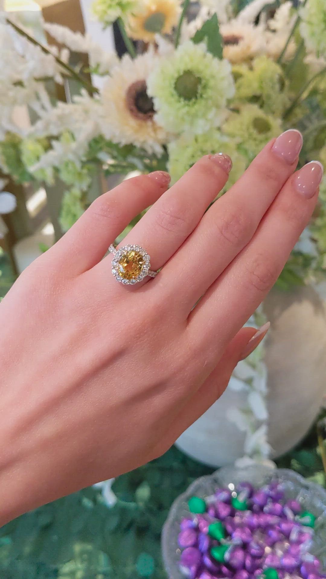 4.11 Ct. Yellow Sapphire and Natural Diamond Pave Ring, 18K White & Yellow Size Video