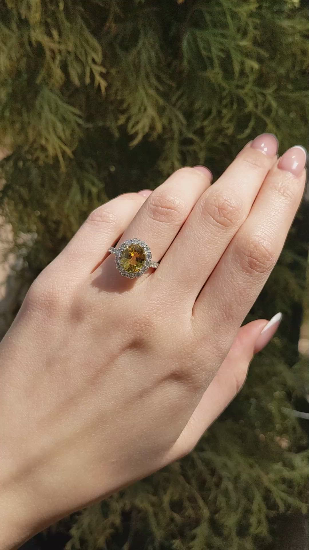 4.11 Ct. Yellow Sapphire and Natural Diamond Pave Ring, 18K White & Yellow Size Video