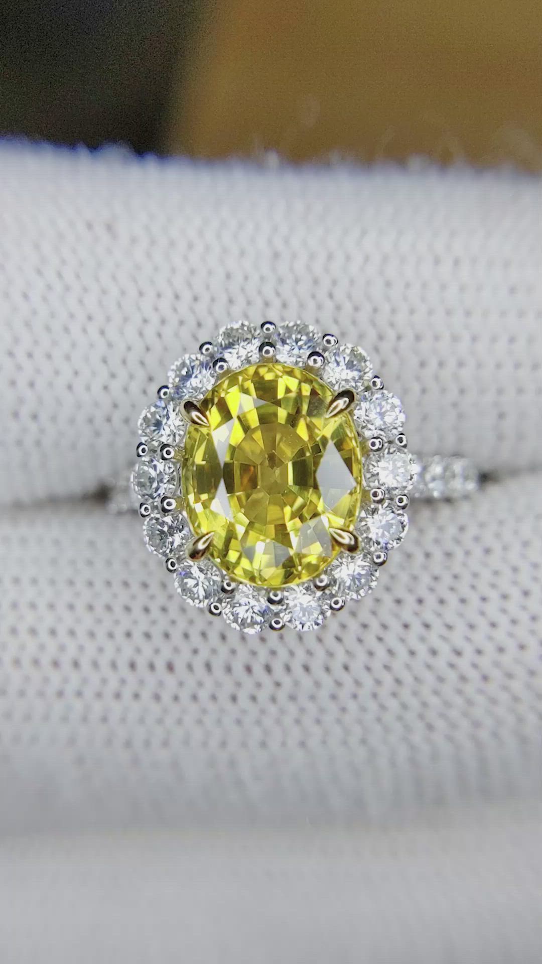 4.11 Ct. Yellow Sapphire and Natural Diamond Pave Ring, 18K White & Yellow Size Video