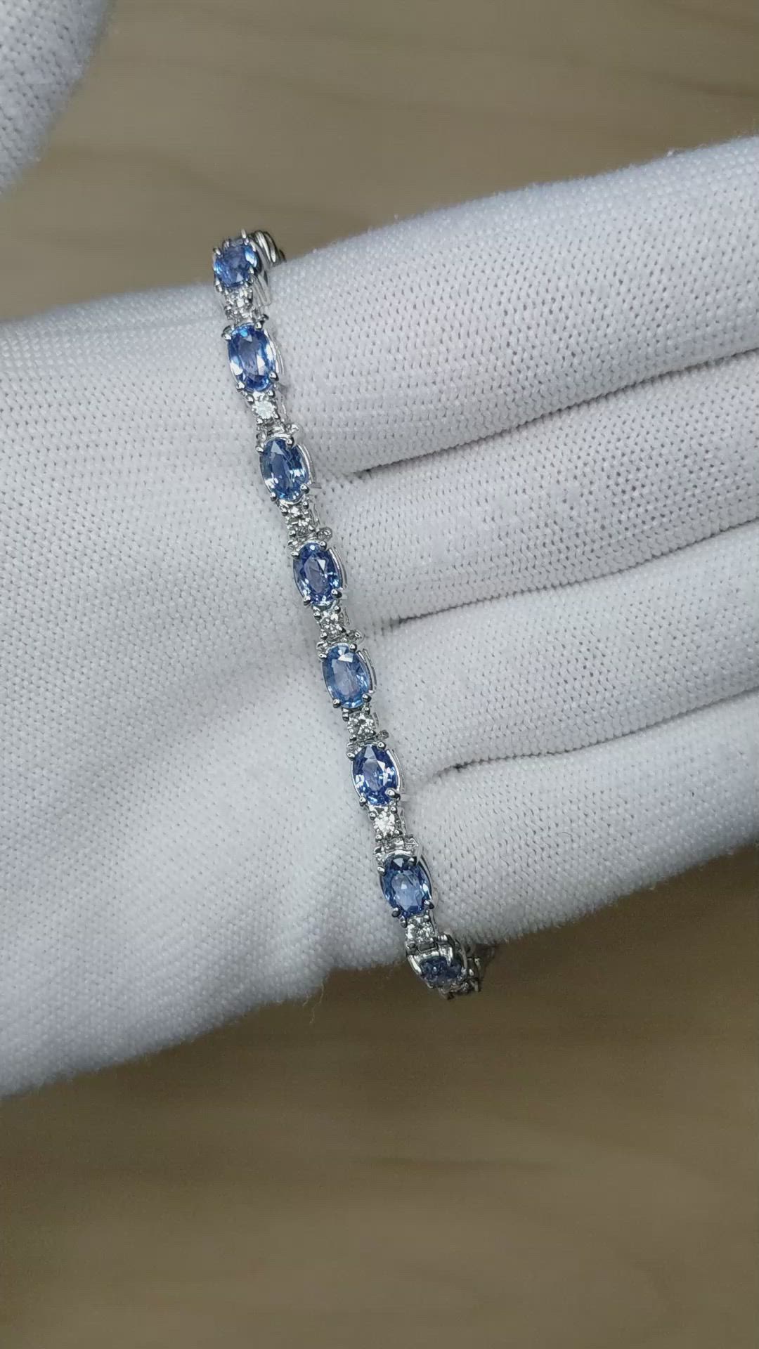 10.50&nbsp;Ct.Tw.Total Carat Weight Blue Sapphire and Natural Diamond Tennis/Line Bracelet, 14K White Gold Size Video