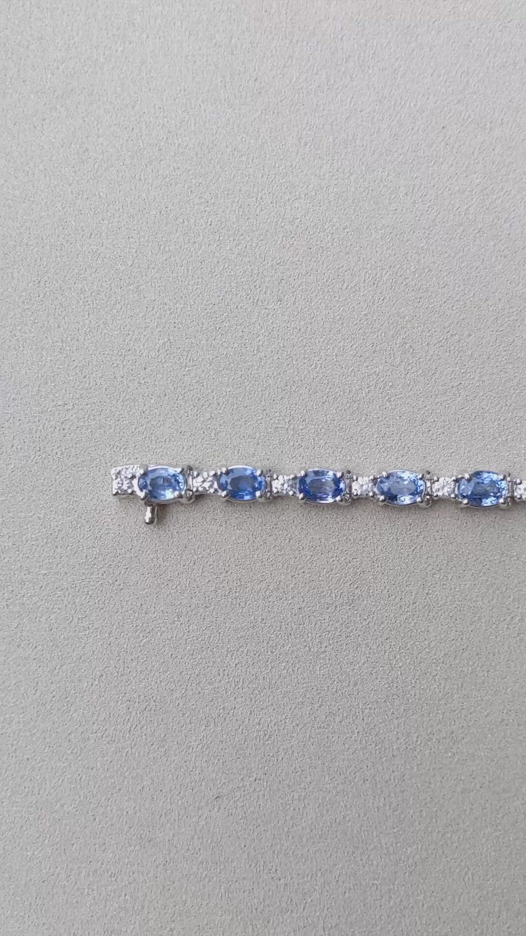 10.50&nbsp;Ct.Tw.Total Carat Weight Blue Sapphire and Natural Diamond Tennis/Line Bracelet, 14K White Gold Size Video