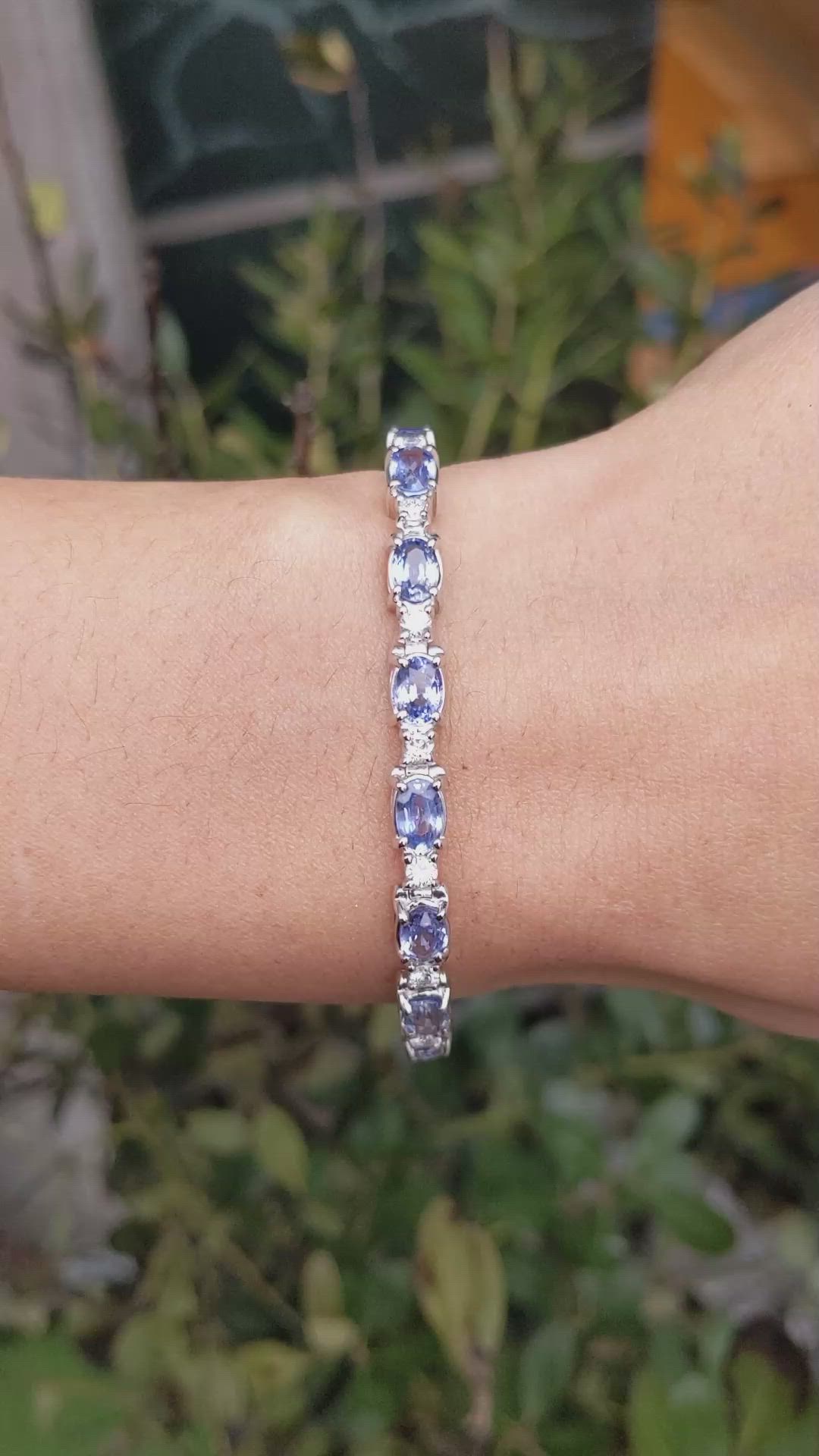 10.50&nbsp;Ct.Tw.Total Carat Weight Blue Sapphire and Natural Diamond Tennis/Line Bracelet, 14K White Gold Size Video