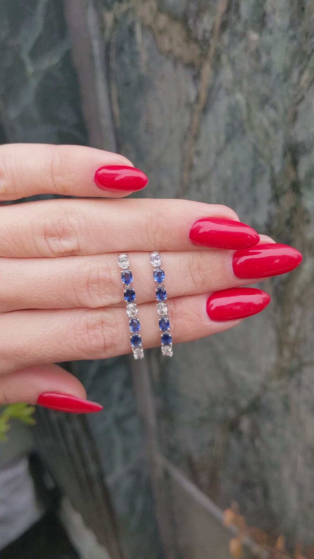 1.70&nbsp;Ct.Tw.Total Carat Weight Blue Sapphire and Natural Diamond Drops Earrings, 18K White Gold Size Video