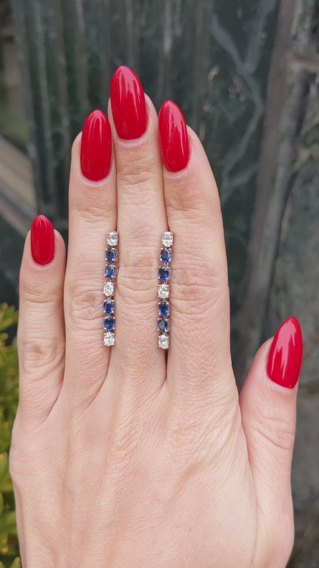 1.70&nbsp;Ct.Tw.Total Carat Weight Blue Sapphire and Natural Diamond Drops Earrings, 18K White Gold Size Video