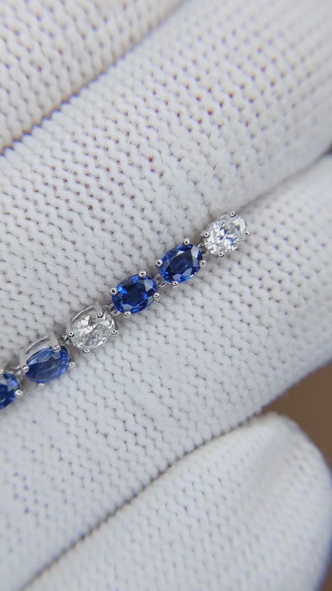 1.70&nbsp;Ct.Tw.Total Carat Weight Blue Sapphire and Natural Diamond Drops Earrings, 18K White Gold Size Video