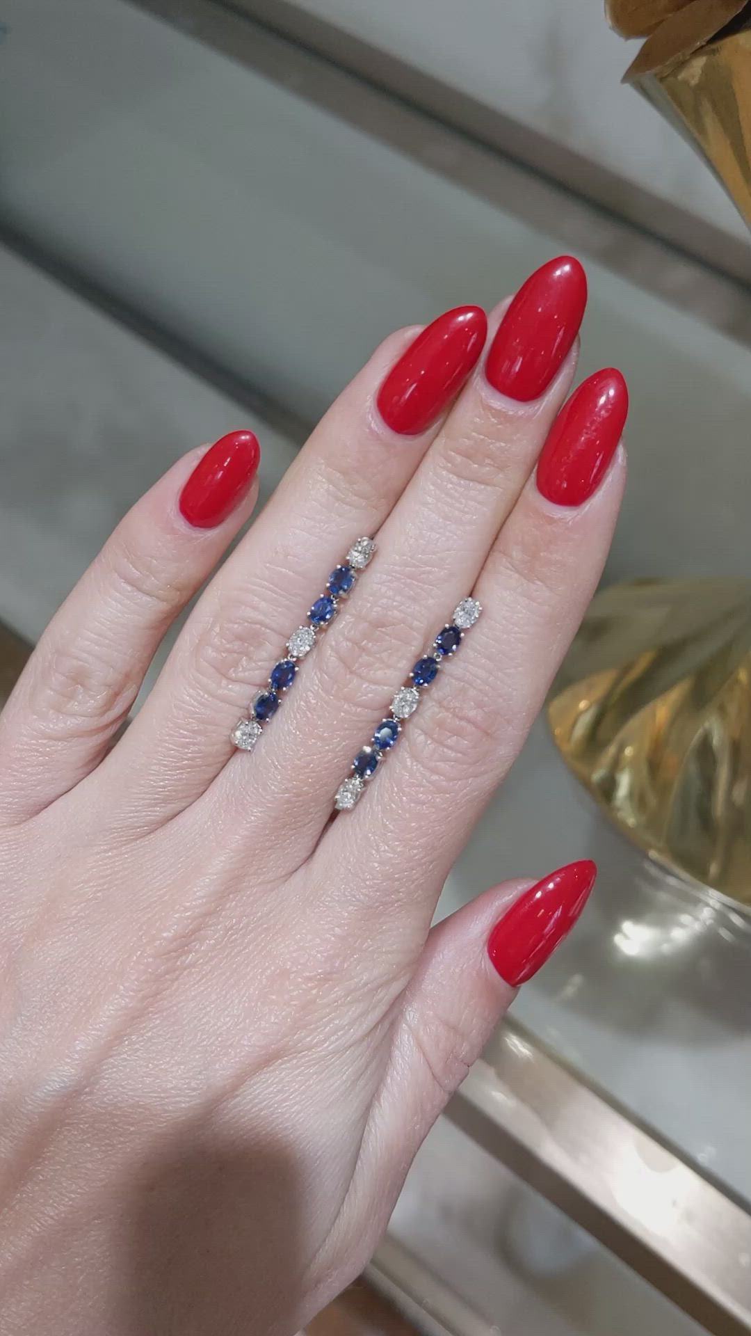 1.70&nbsp;Ct.Tw.Total Carat Weight Blue Sapphire and Natural Diamond Drops Earrings, 18K White Gold Size Video