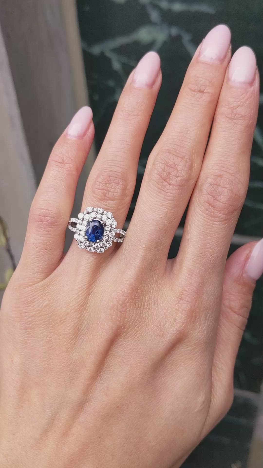 1.32 Ct. Purplish Blue Sapphire Pave Ring, 14K White Gold Size Video