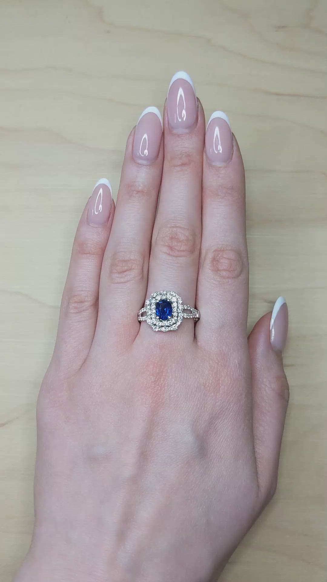 1.32 Ct. Purplish Blue Sapphire Pave Ring, 14K White Gold Size Video