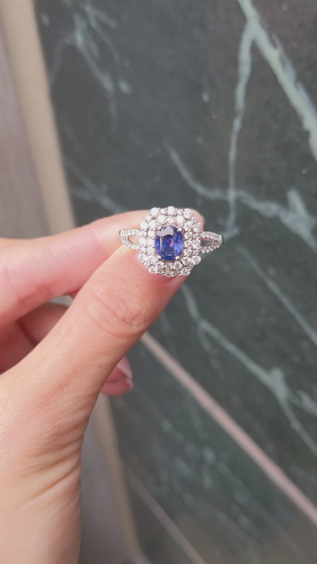 1.32 Ct. Purplish Blue Sapphire Pave Ring, 14K White Gold Size Video