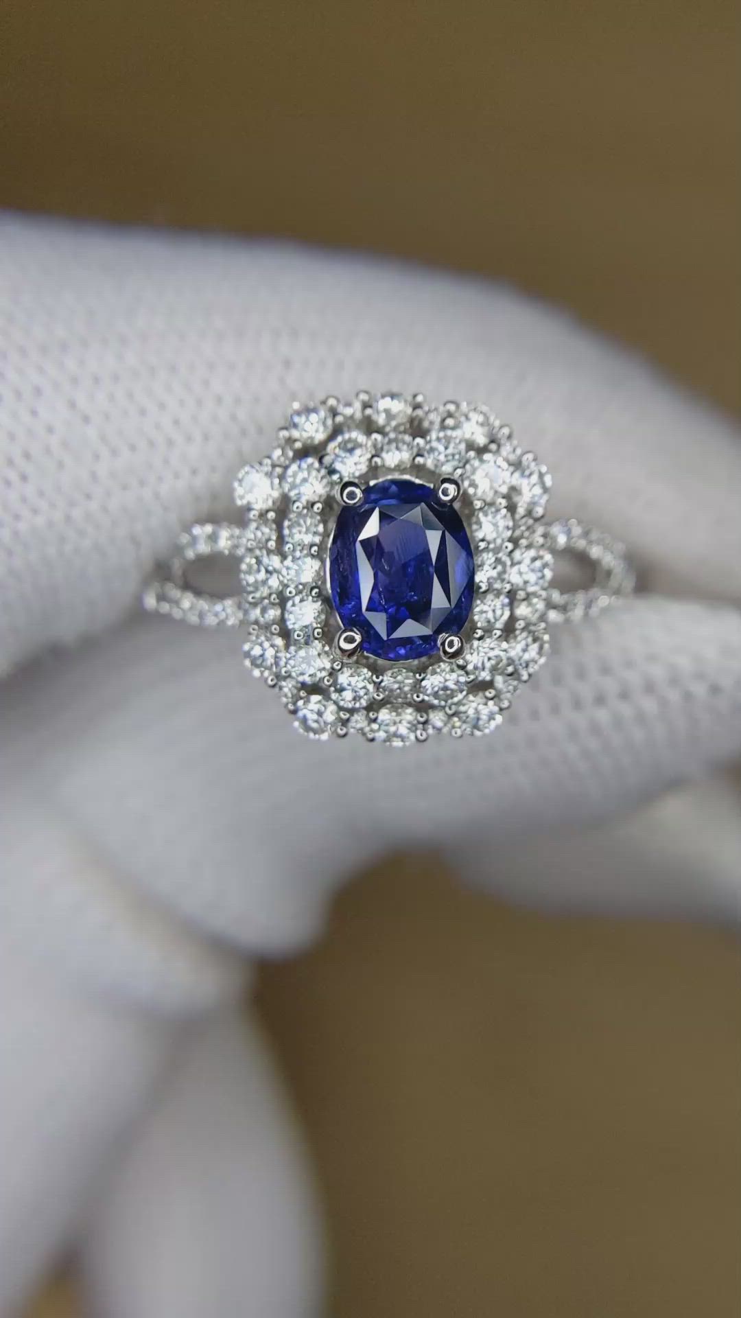 1.32 Ct. Purplish Blue Sapphire Pave Ring, 14K White Gold Size Video