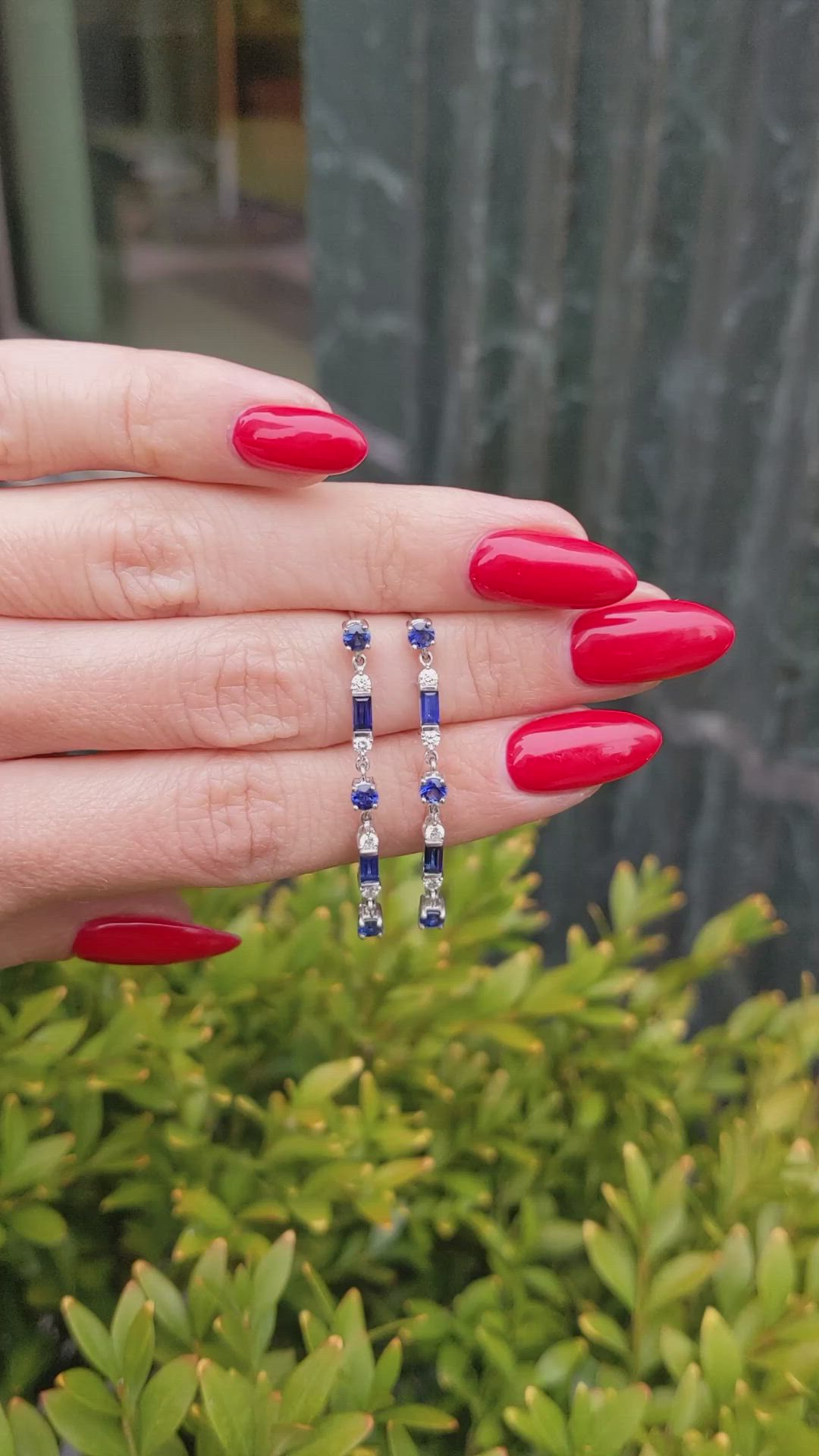 0.80&nbsp;Ct.Tw.Total Carat Weight Blue Sapphire and Natural Diamond Drops Earrings, 18K White Gold Size Video