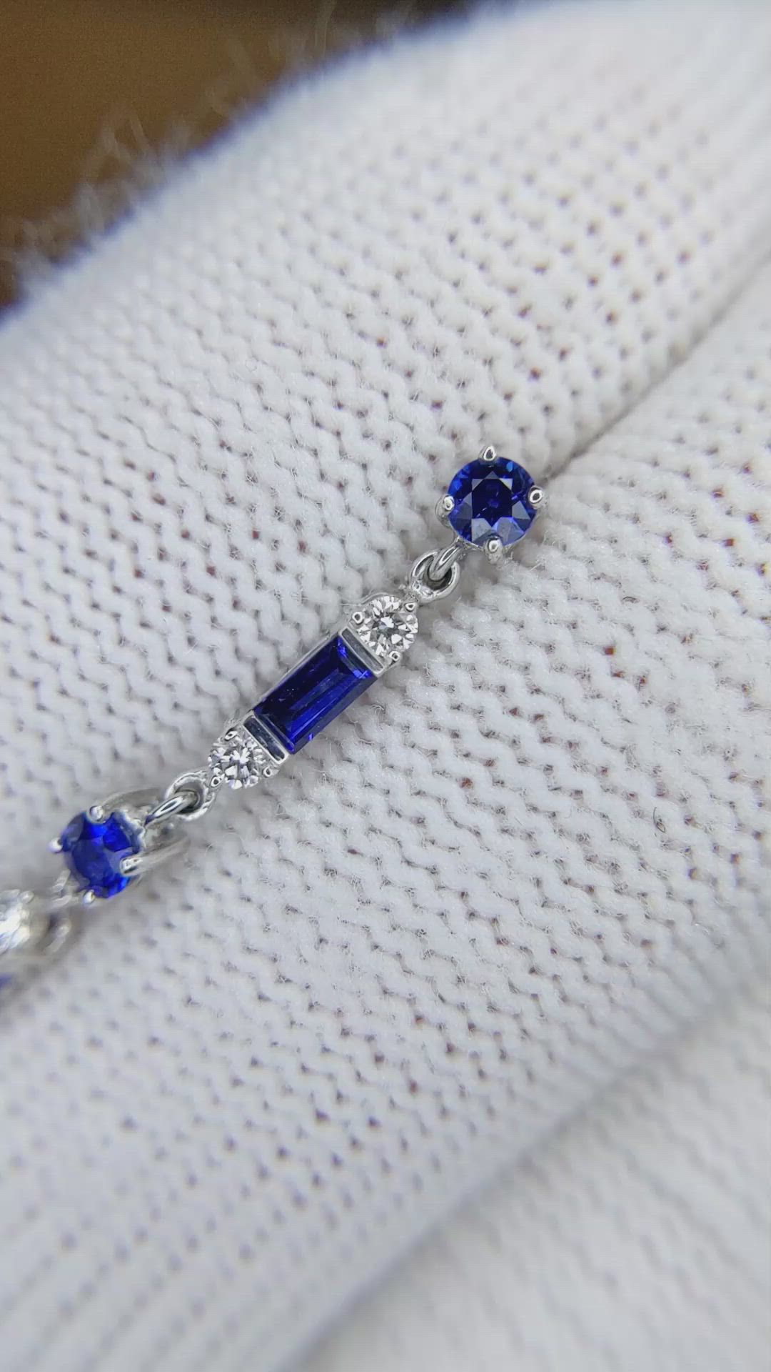 0.80&nbsp;Ct.Tw.Total Carat Weight Blue Sapphire and Natural Diamond Drops Earrings, 18K White Gold Size Video