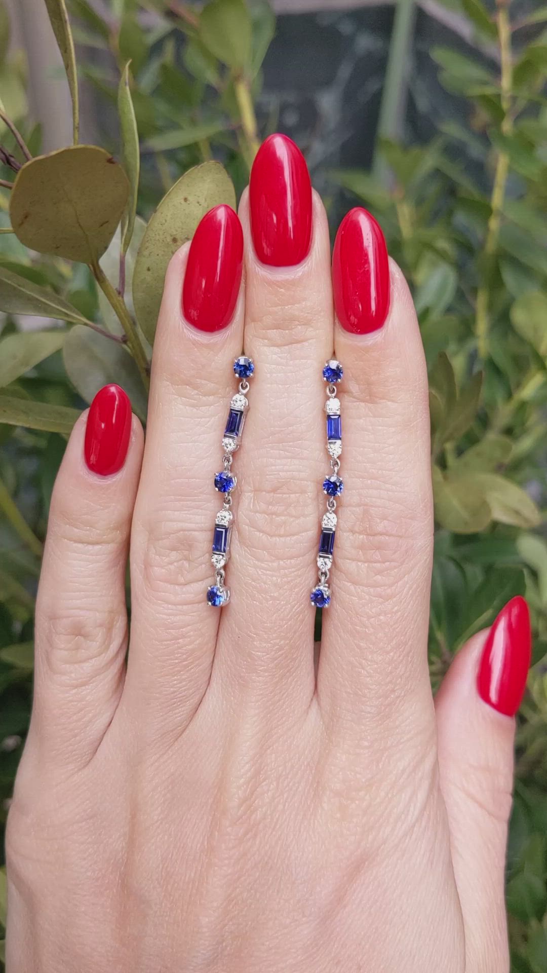 0.80&nbsp;Ct.Tw.Total Carat Weight Blue Sapphire and Natural Diamond Drops Earrings, 18K White Gold Size Video