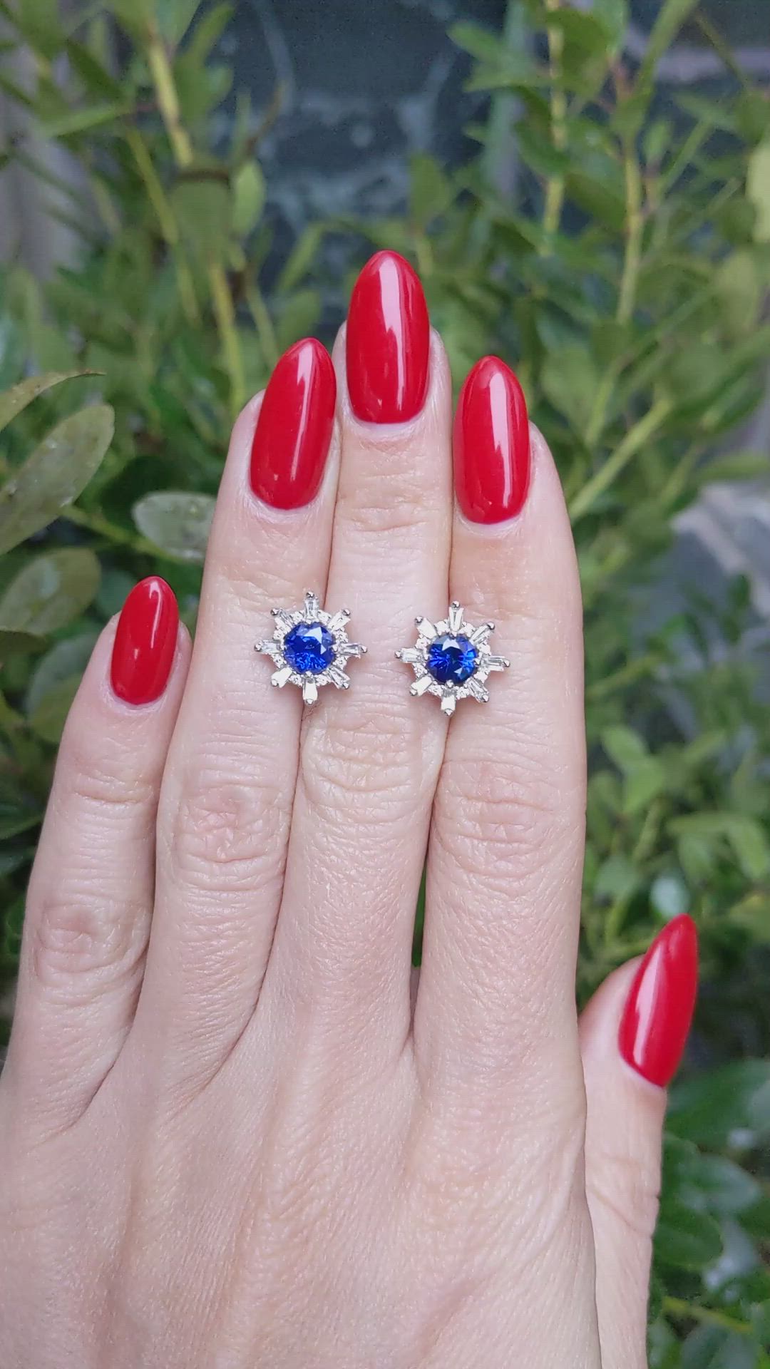 1.66 Ct.Tw.Total Carat Weight Blue Sapphire and Natural Diamond Halo Earrings, 18K White Gold Size Video