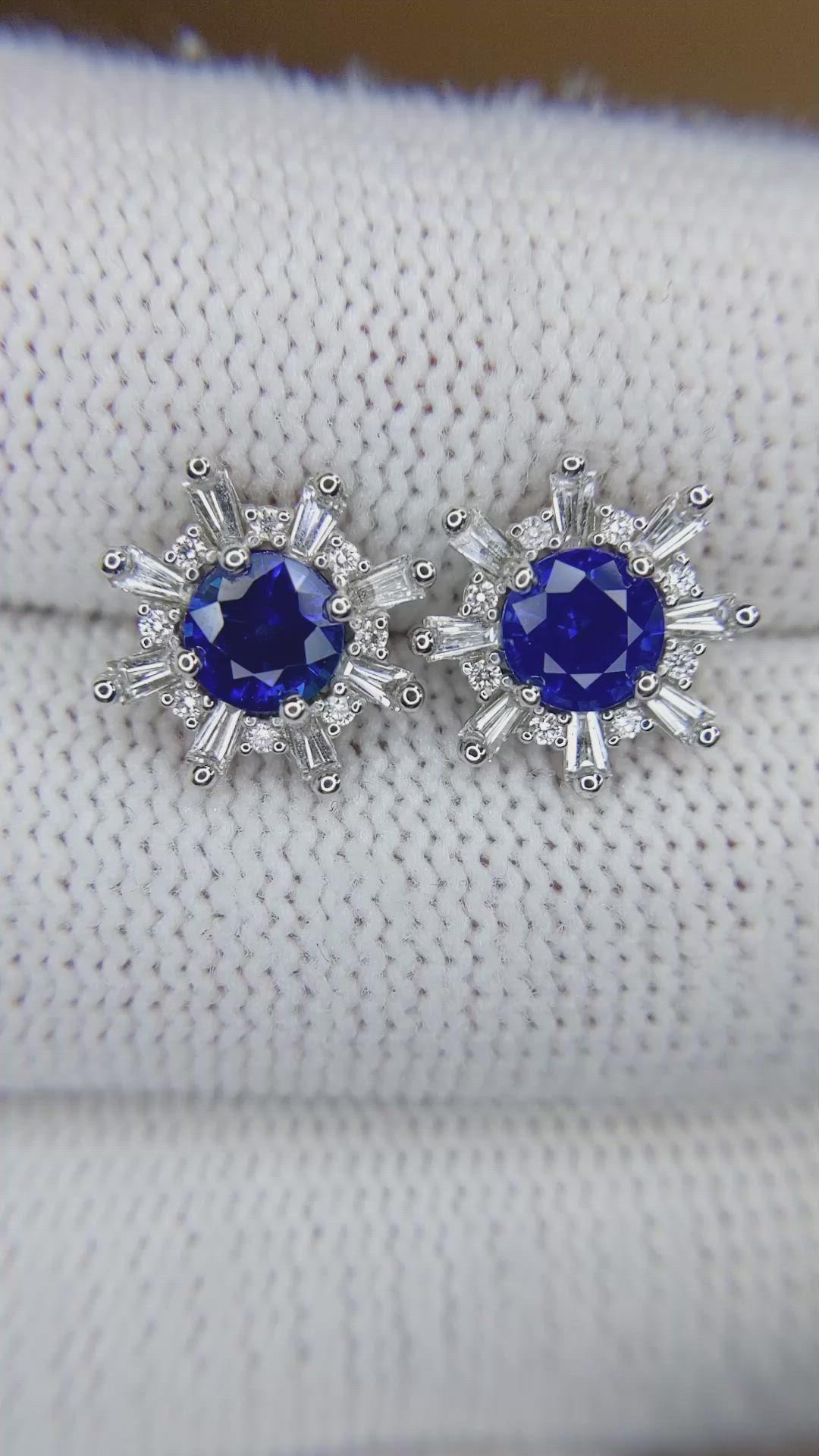 1.66 Ct.Tw.Total Carat Weight Blue Sapphire and Natural Diamond Halo Earrings, 18K White Gold Size Video