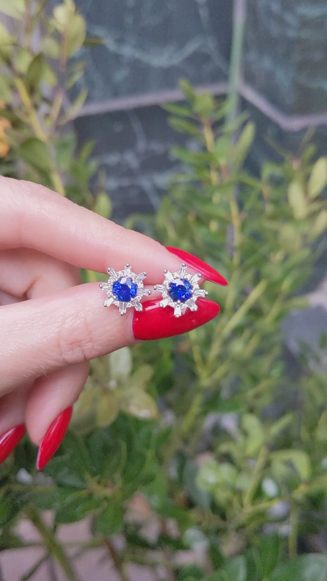 1.66 Ct.Tw.Total Carat Weight Blue Sapphire and Natural Diamond Halo Earrings, 18K White Gold Size Video