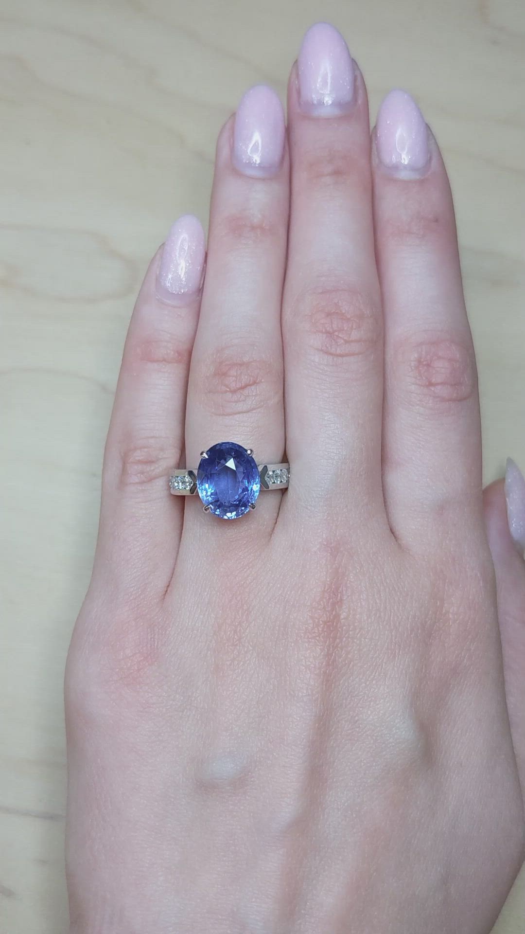9.19 Ct. Blue Sapphire and Natural Diamond Pave Ring, Platinum 950 Size Video