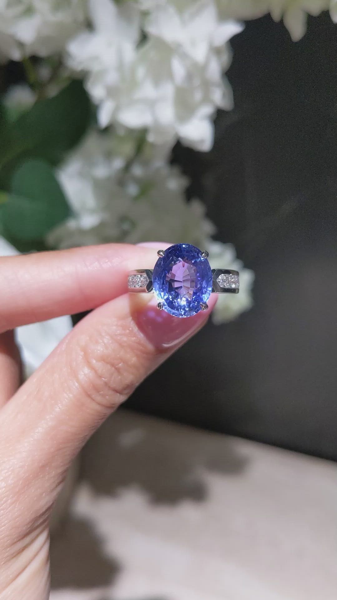 9.19 Ct. Blue Sapphire and Natural Diamond Pave Ring, Platinum 950 Size Video