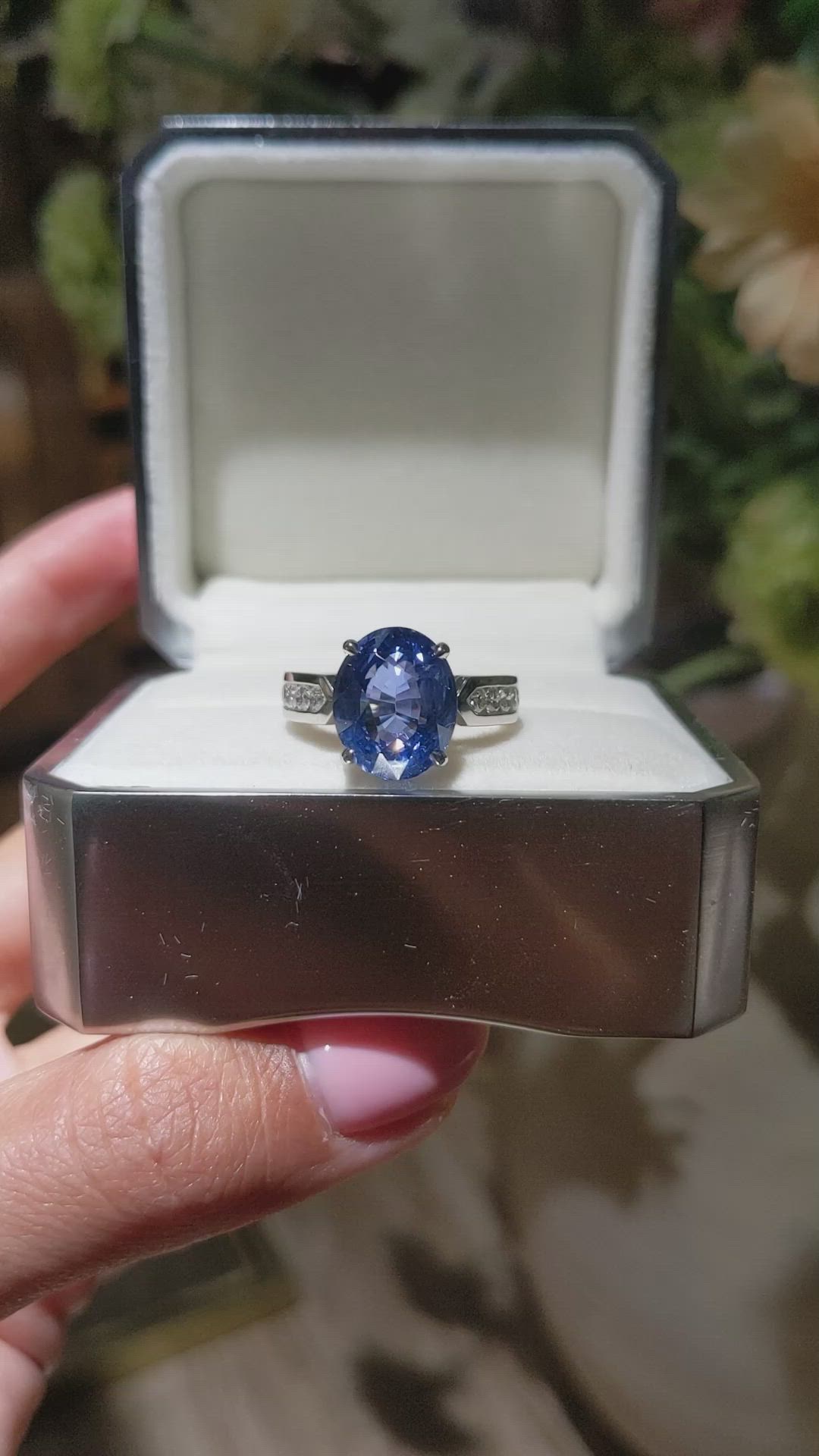 9.19 Ct. Blue Sapphire and Natural Diamond Pave Ring, Platinum 950 Size Video