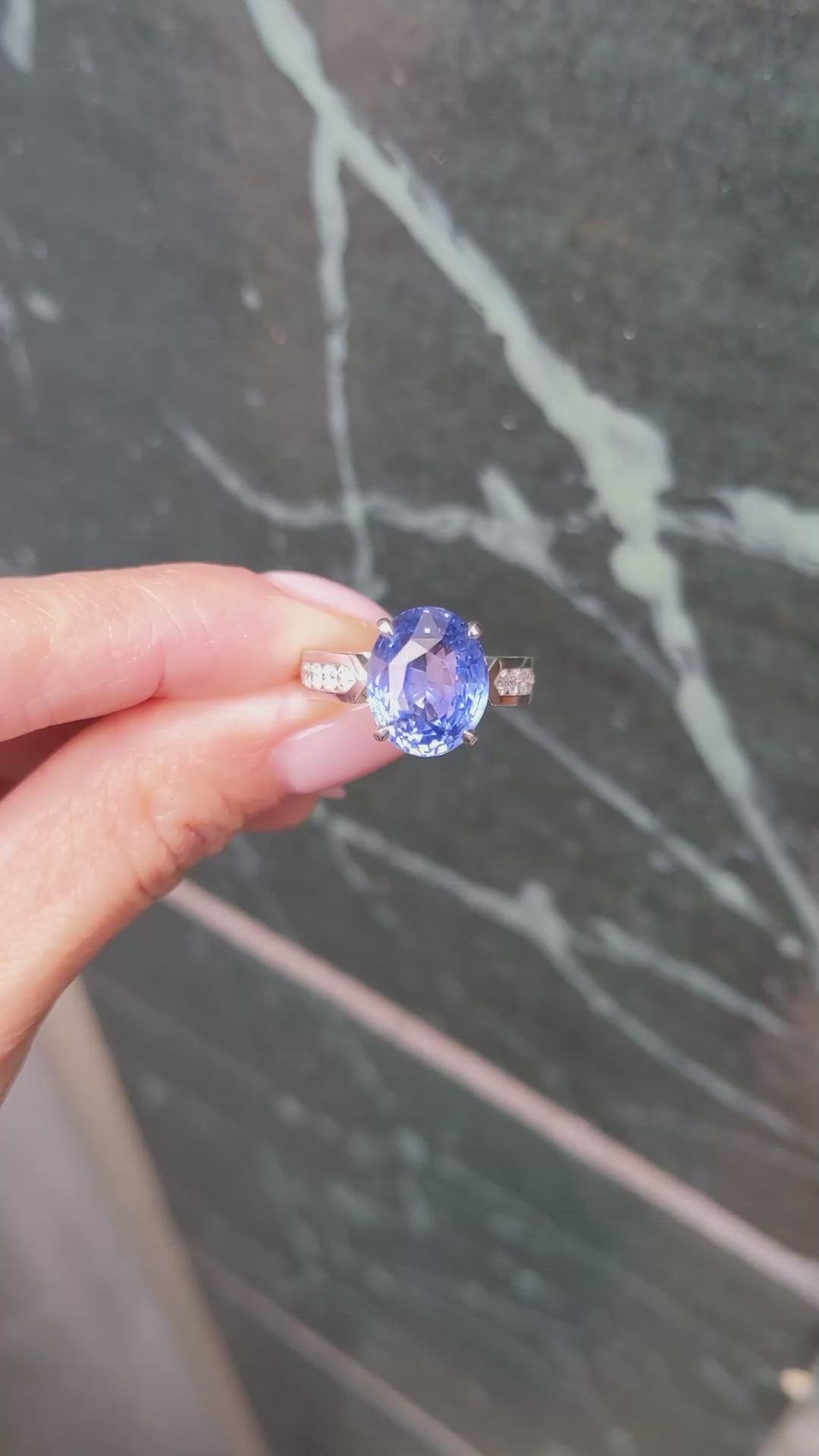 9.19 Ct. Blue Sapphire and Natural Diamond Pave Ring, Platinum 950 Size Video