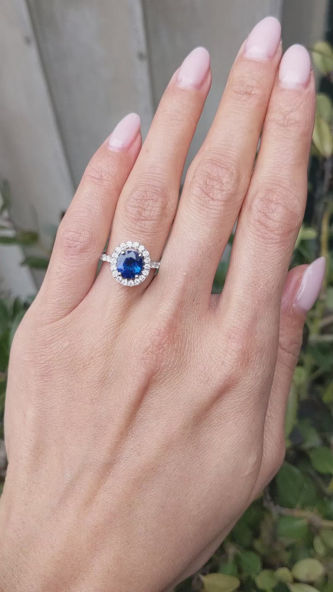 1.98 Ct. Blue Sapphire and Natural Diamond Pave Ring, 18K White Gold Size Video