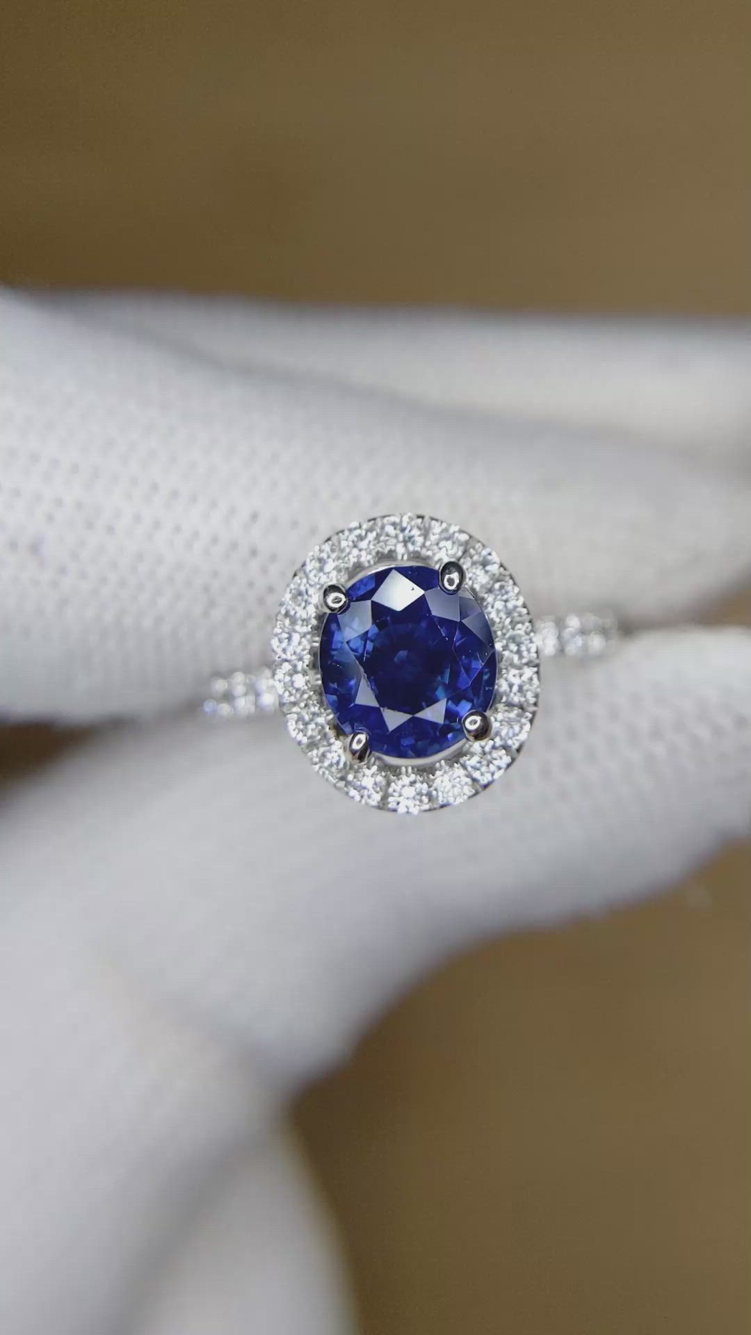 1.98 Ct. Blue Sapphire and Natural Diamond Pave Ring, 18K White Gold Size Video