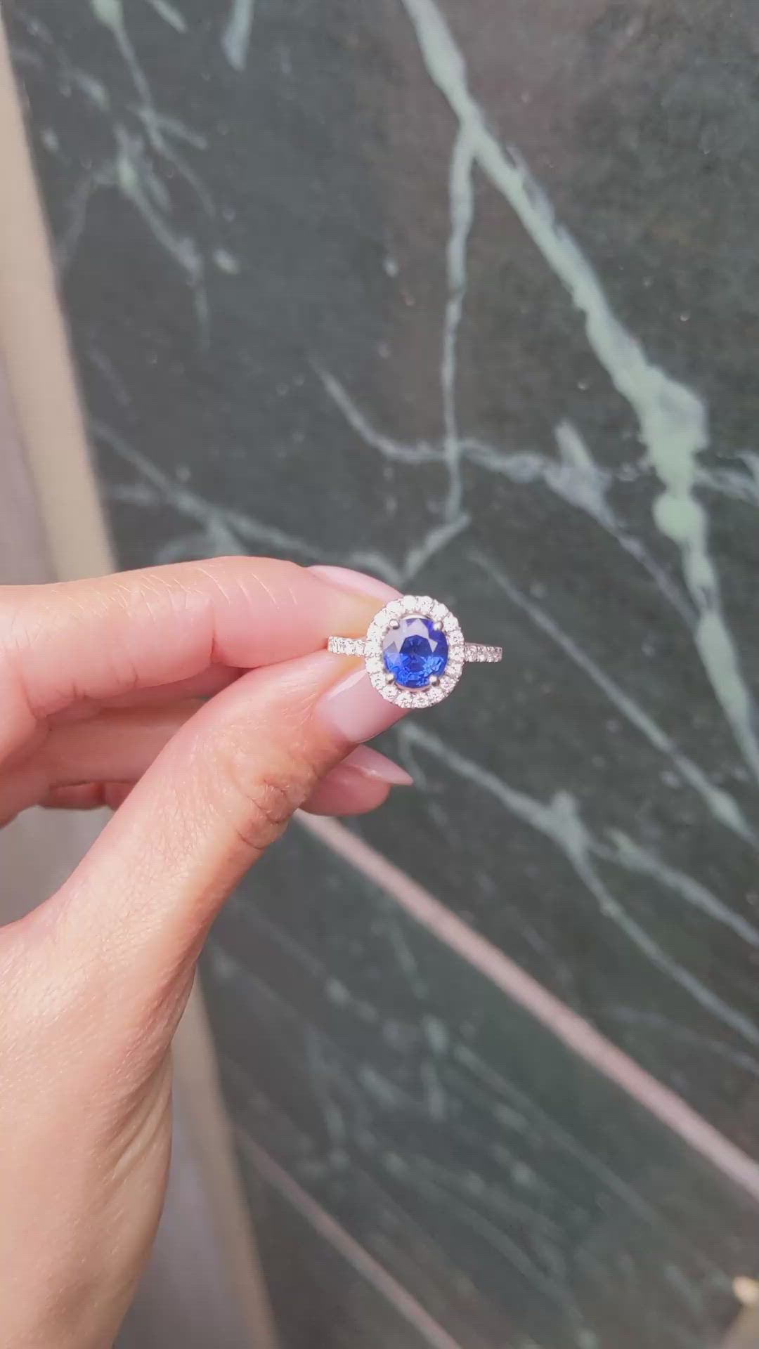 1.98 Ct. Blue Sapphire and Natural Diamond Pave Ring, 18K White Gold Size Video