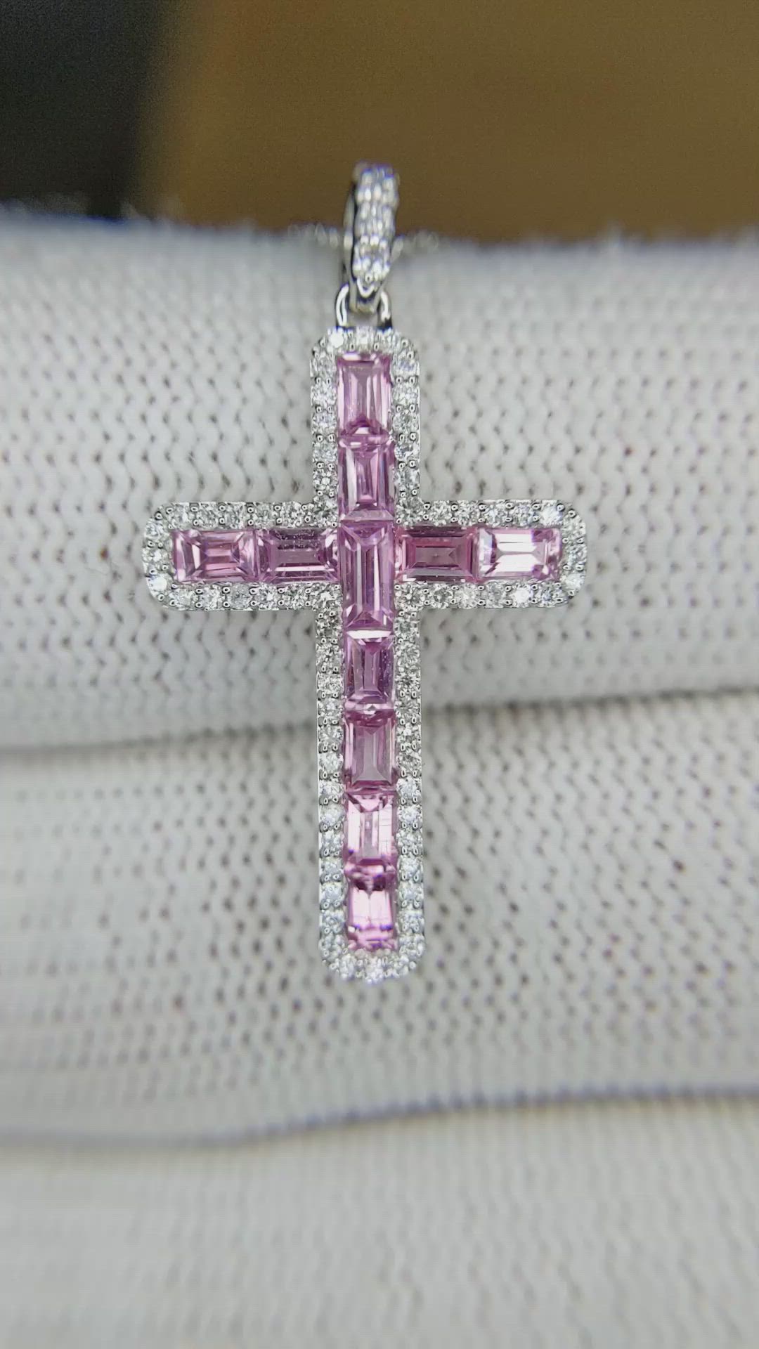 1.16 Ct. Pink Sapphire and Natural Diamond Pave Pendant, 14K White Gold Size Video