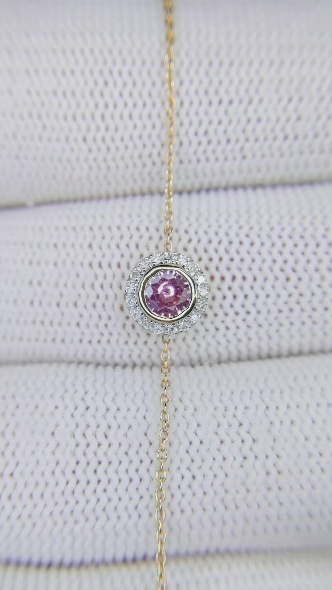 0.45 Ct.Tw.Total Carat Weight Pink Sapphire and Natural Diamond Halo Bracelet, 18K Yellow Gold Size Video